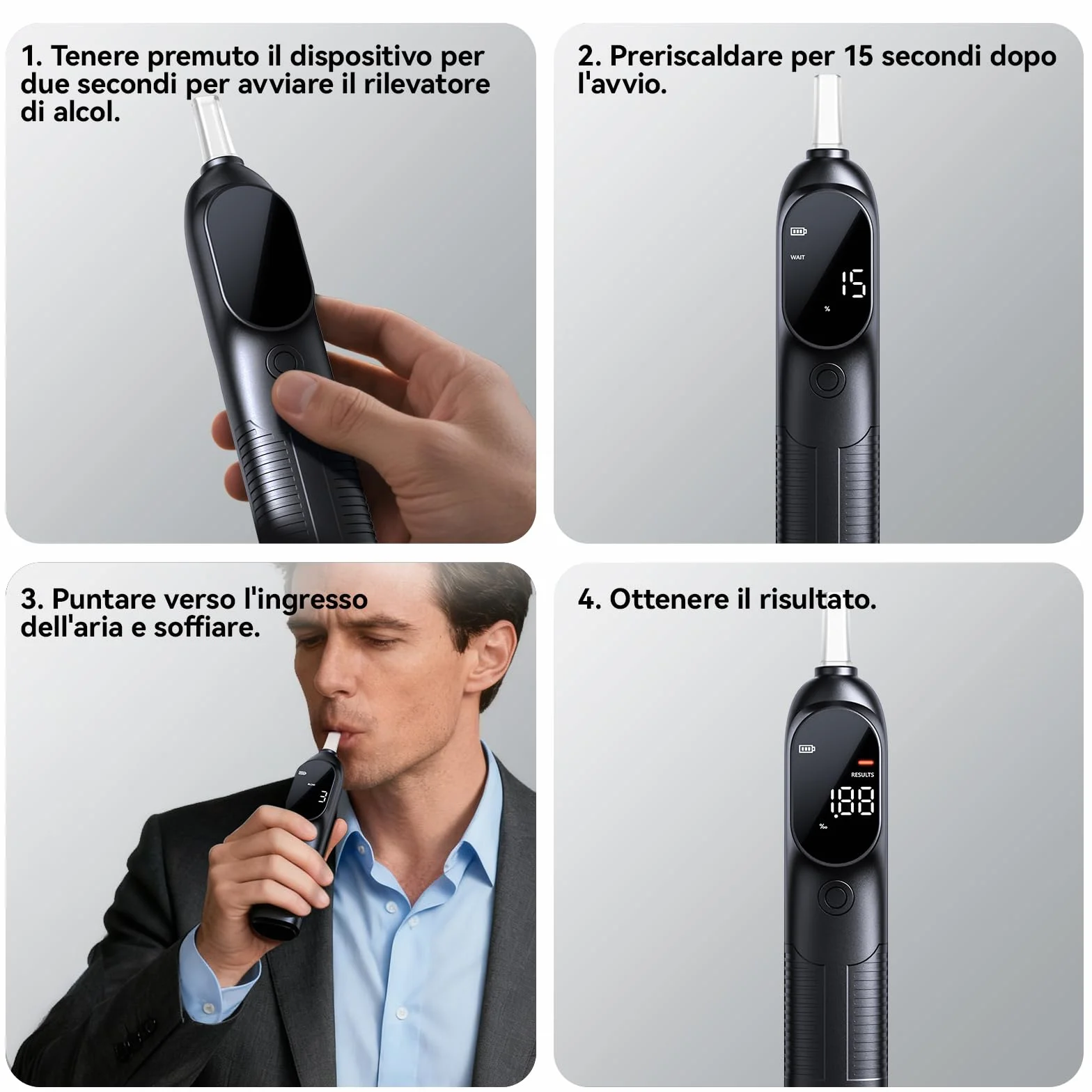 Etilometro Professionale ad Alta Precisione con Sensore Intelligente e Display Retroilluminato, Analizzatore Portatile del Respiro