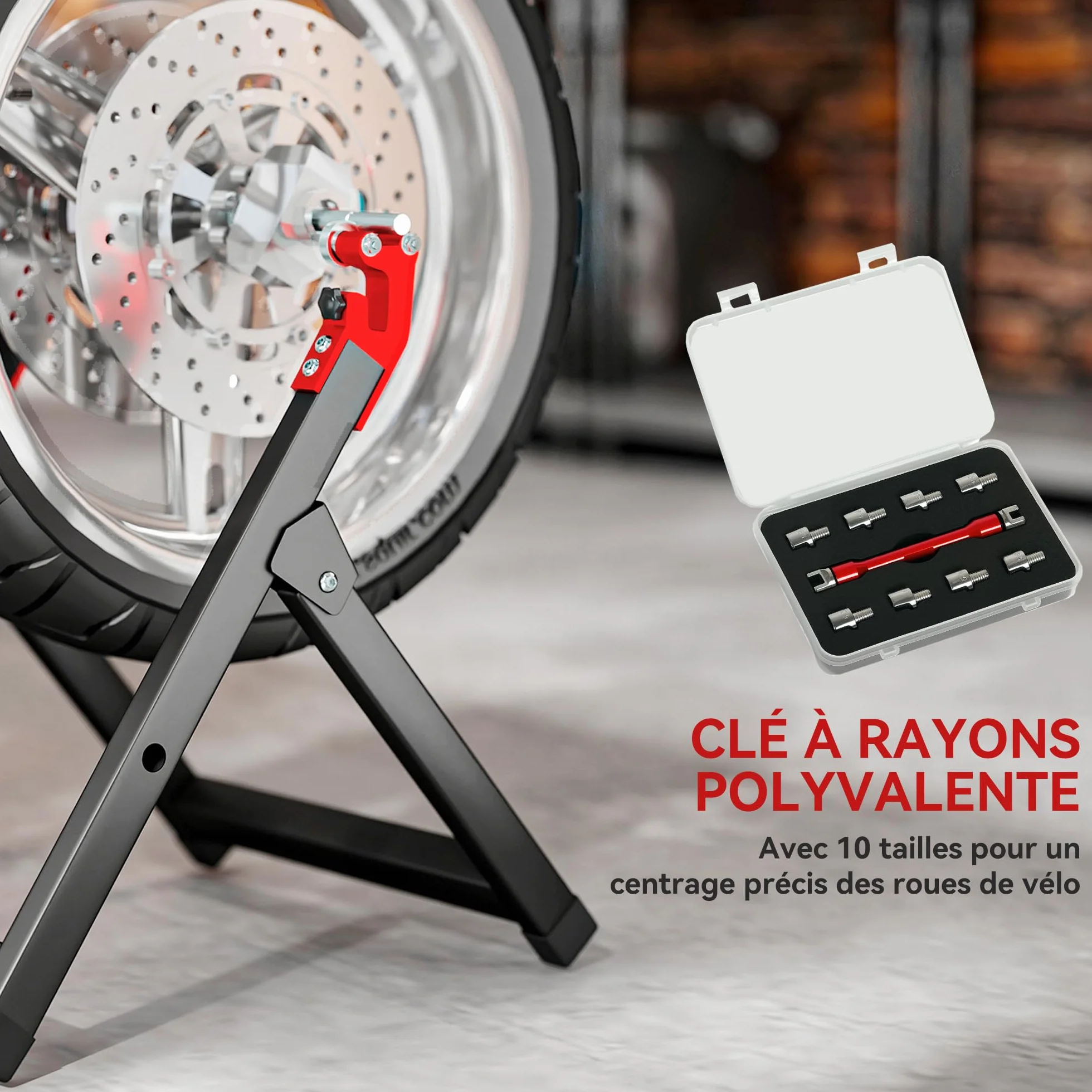 HOMCOM Bilanciatore manuale di ruote moto alluminio e acciaio bilanciamento danni ruote pieghevole con chiave a raggi, compatibile fino a 21 pollici, nero