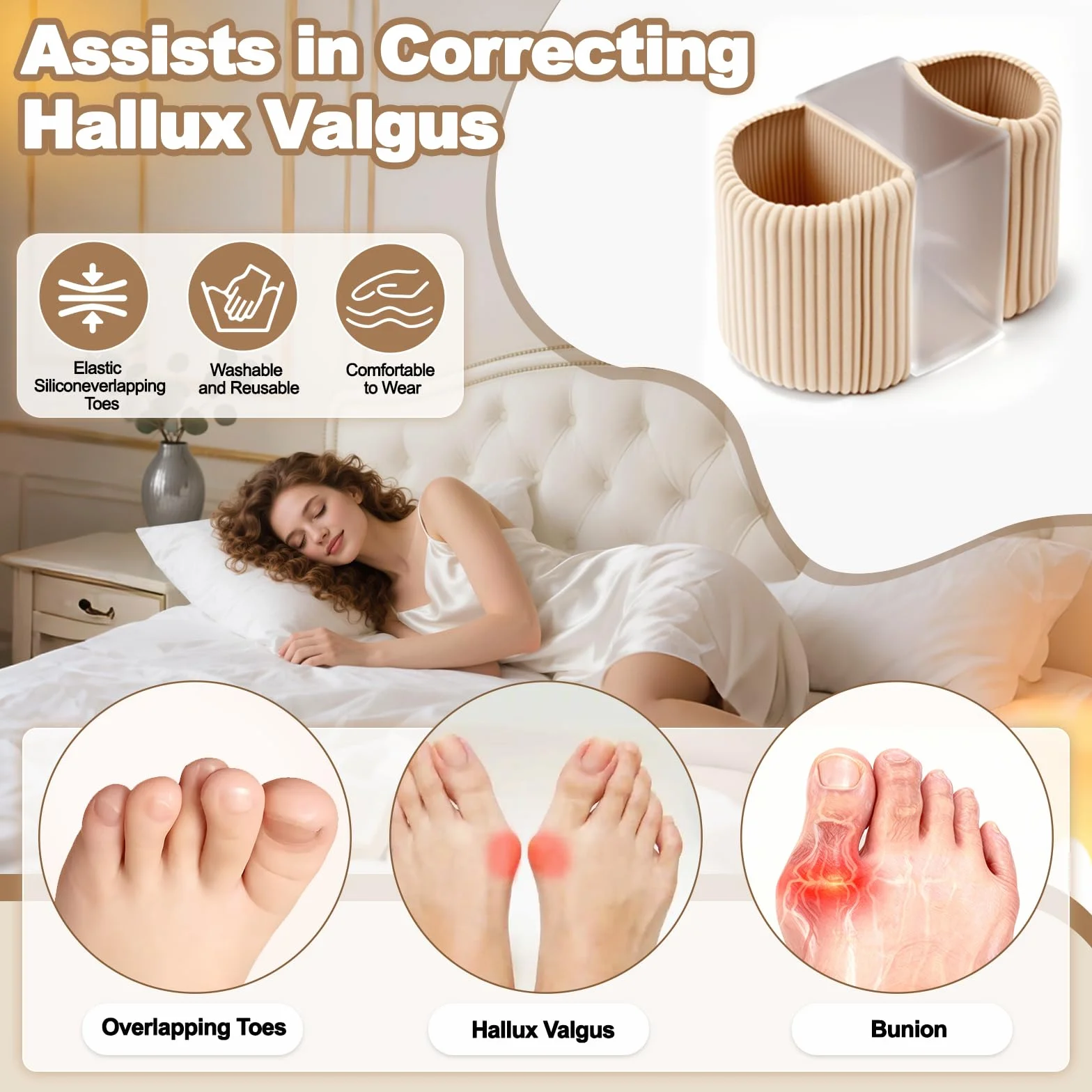 Separatore dita Piede Silicone, Correttore Alluce Valgo Dito a Martello, 4 Pezzi Donna Uomini