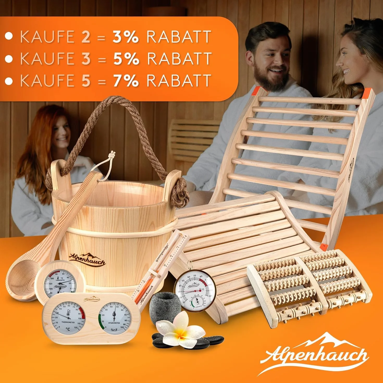 ALPENHAUCH Termometro da sauna igrometro 2 in 1 legno vetro temperato calibrazione automatica