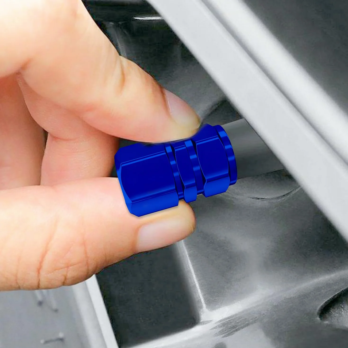 8 tappi universali per valvole pneumatici in alluminio con guarnizione per auto, moto, bici, camion, SUV e scooter (blu)