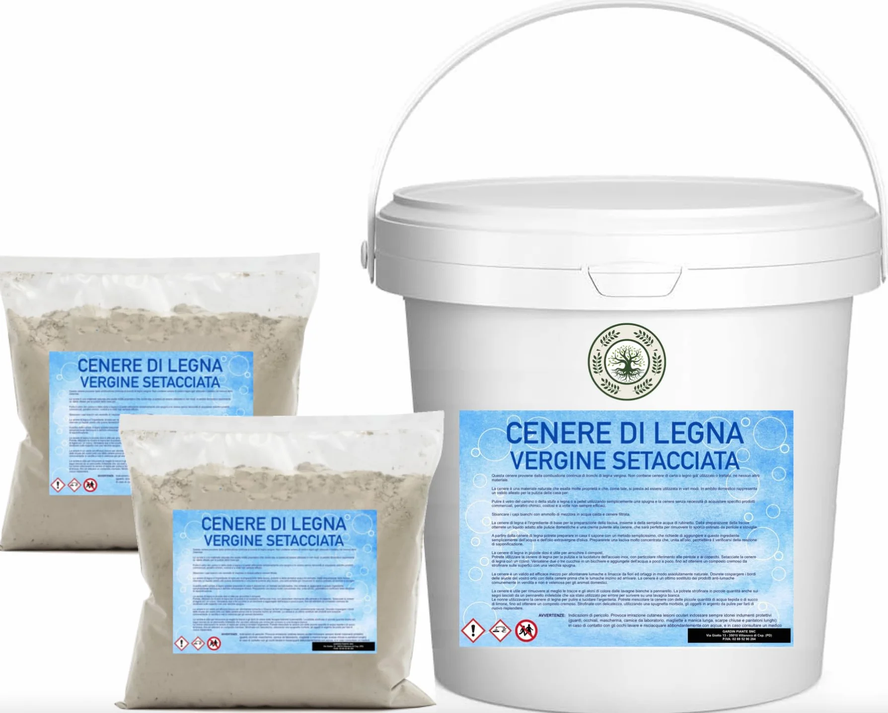 Cenere di Legna Vergine Integrale Setacciata 1mm 2kg Vaso Ermetico