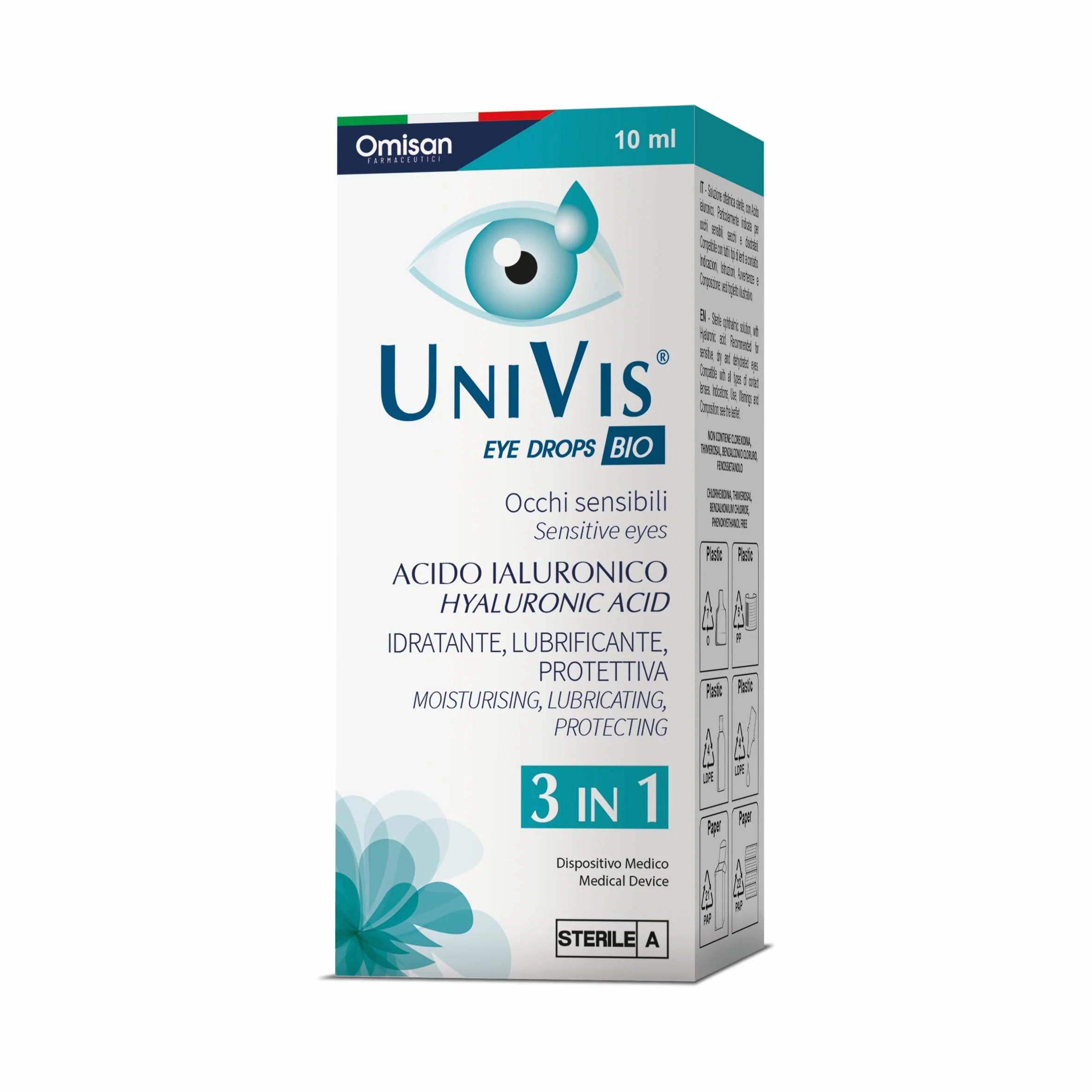 Univis Bio 3in1 Collirio Sterile Idratante Lubrificante Protettivo Acido Ialuronico 10 ml