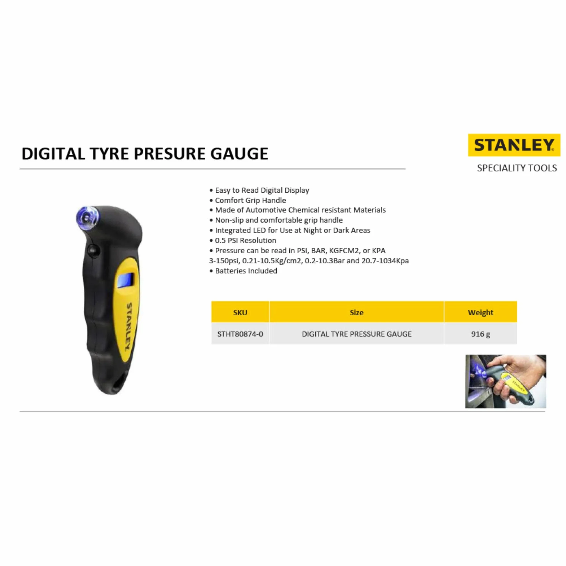 STANLEY Tester di pressione di pneumatico Digitale, nero STHT80874-0