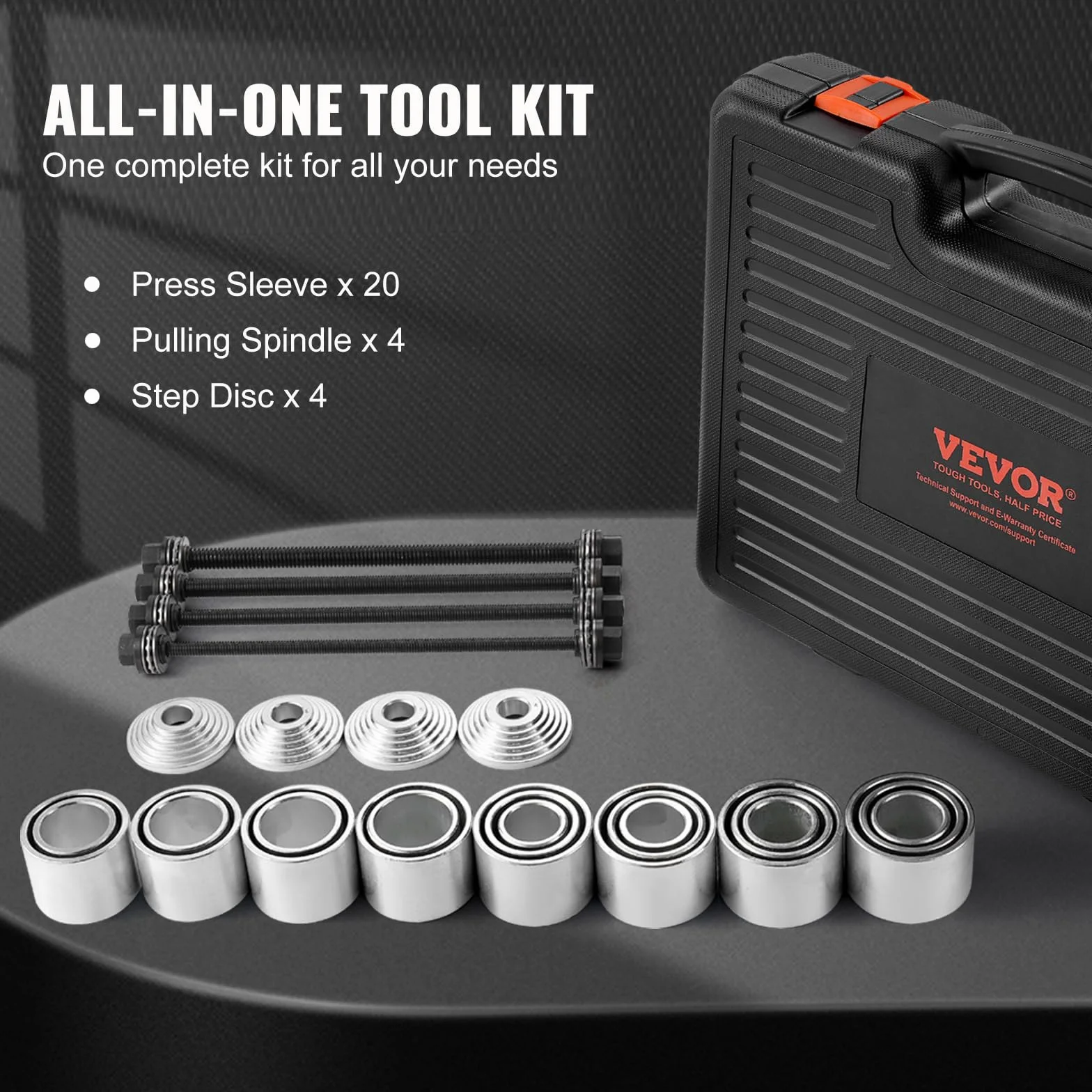 VEVOR Kit Manicotto di Trazione e Pressione 28 Pezzi, Set Rimozione Cuscinetti Boccola Acciaio con Custodia Trasporto