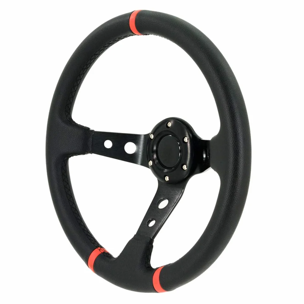 Volante universale Deep-Dish 350mm Pelle PU nera strisce rosse