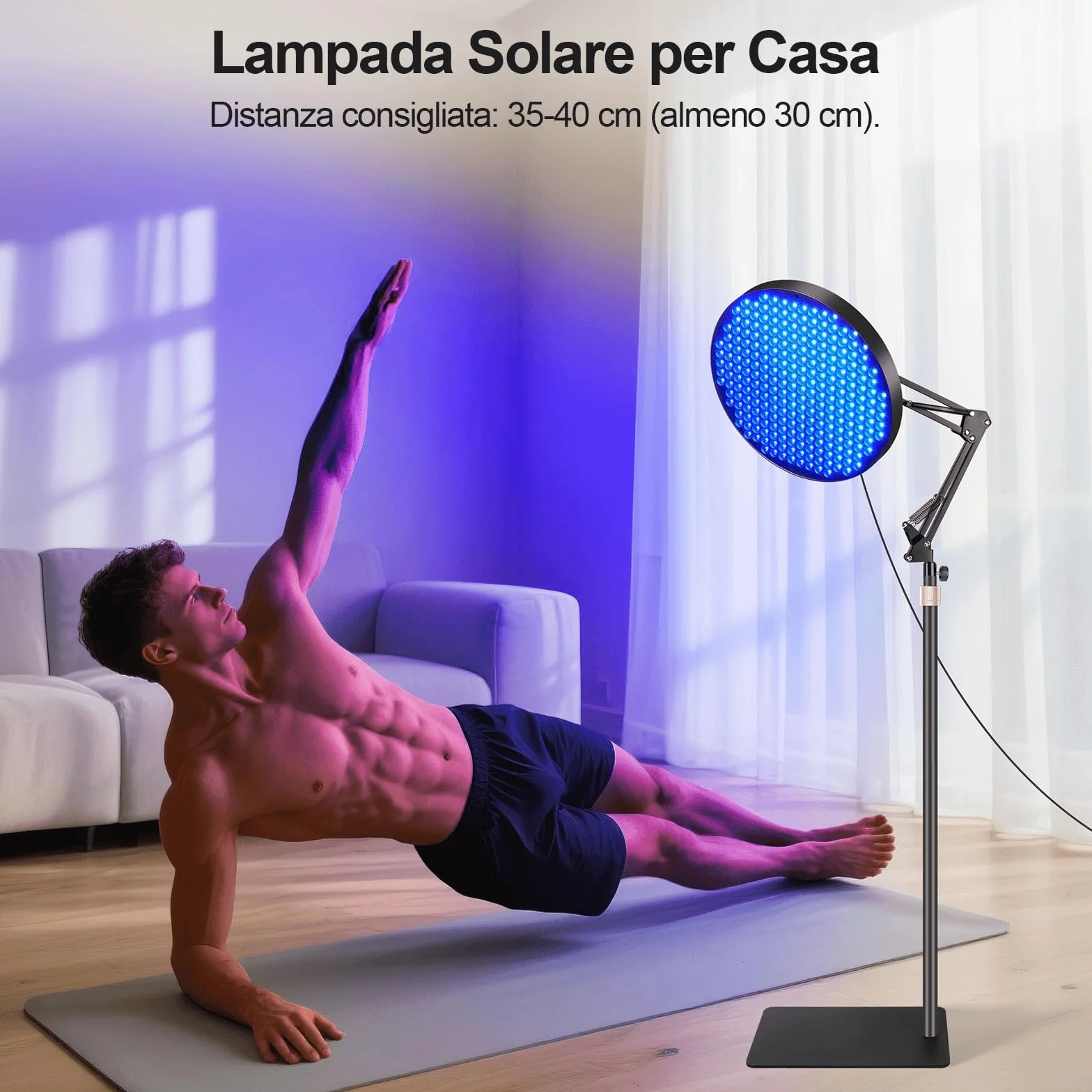 Lampada Abbronzante Viso Casa 50W Solarium 250 LED Con Supporto Regolabile Occhiali (Blu)
