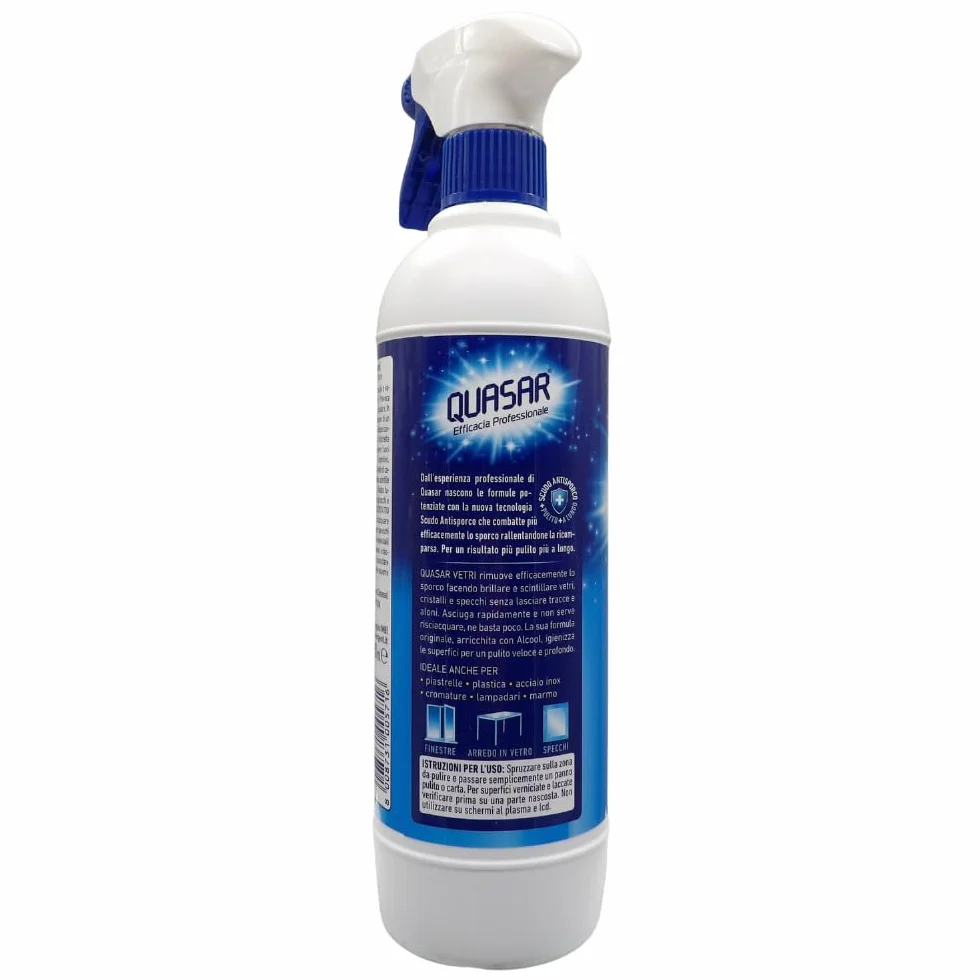 Quasar VETRI CON ALCOOL 580ml + Panno In Lattice SOFT 30x30, Non Lascia Aloni, Asciuga Rapidamente