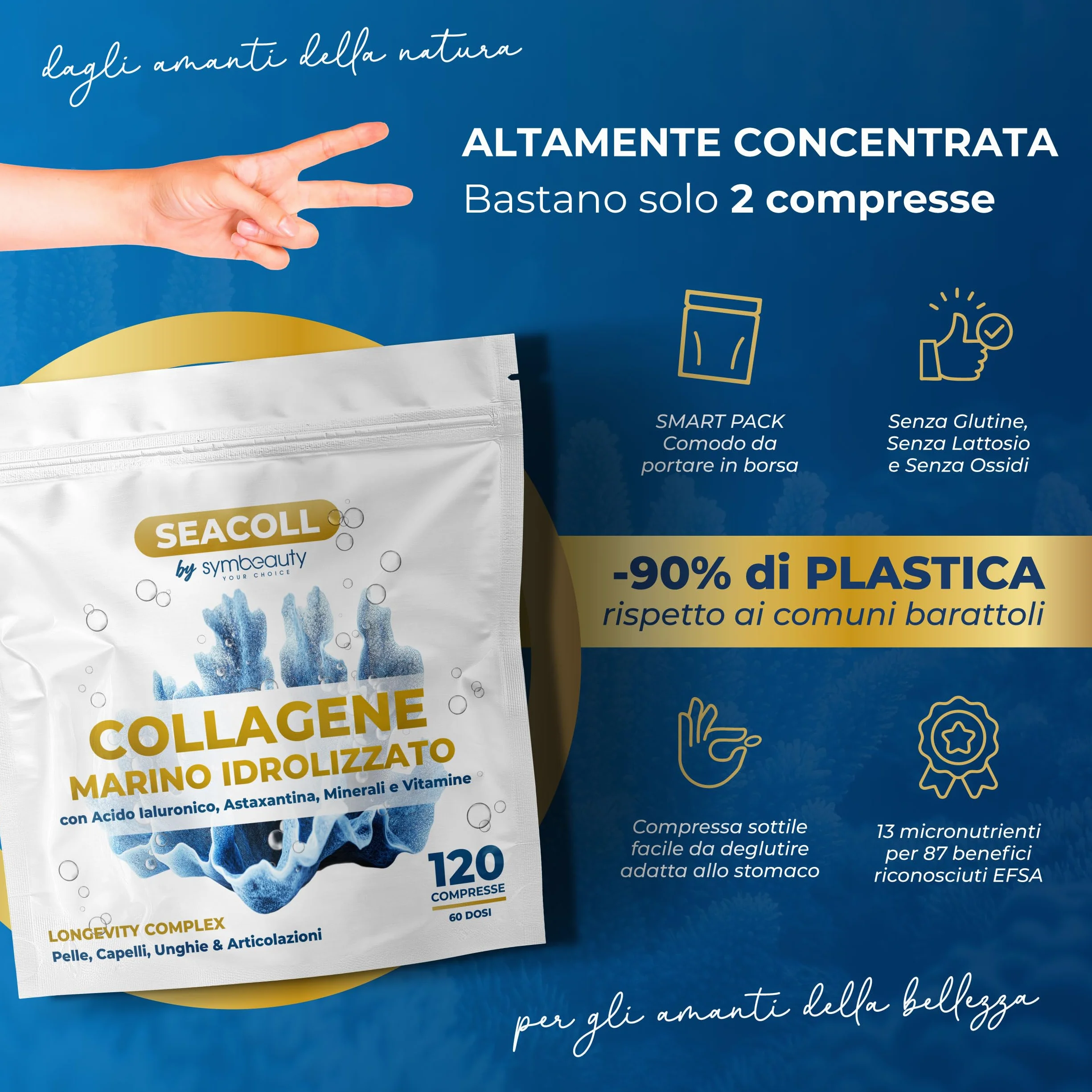 Symbeauty Longevity Complex SEACOLL Collagene Marino con Acido Ialuronico 120 cpr 60gg
