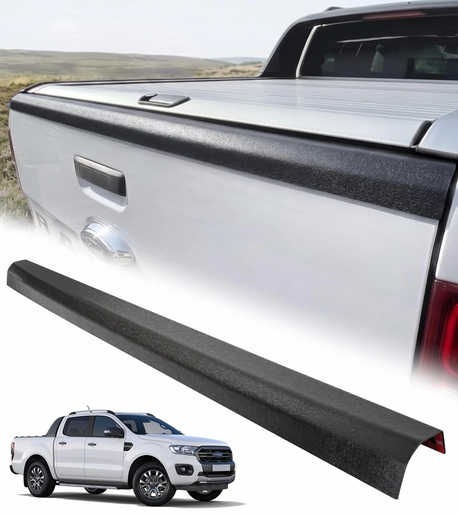 Heckklappen Schutzleiste Ladekantenschutz Zubehör für Ford Ranger 2012–2022 Wildtrak Raptor XL XLT Limited T6 T7 T8, Heckklappenschutz gegen Kratzer & Abnutzung, Wetterfest & UV-beständig