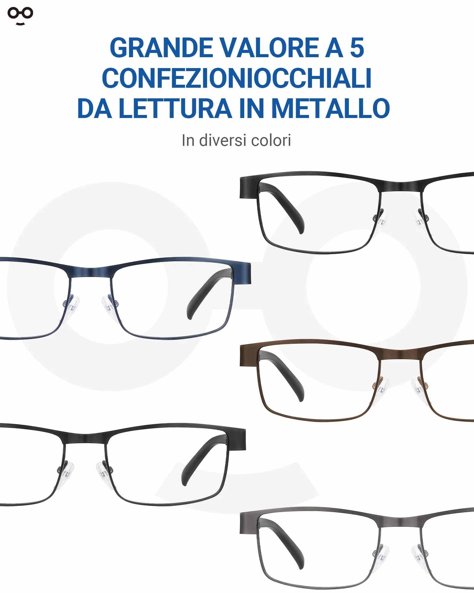JOLISU 5PCS Occhiali da lettura da uomo con filtro luce blu montatura metallo sottile 2.50