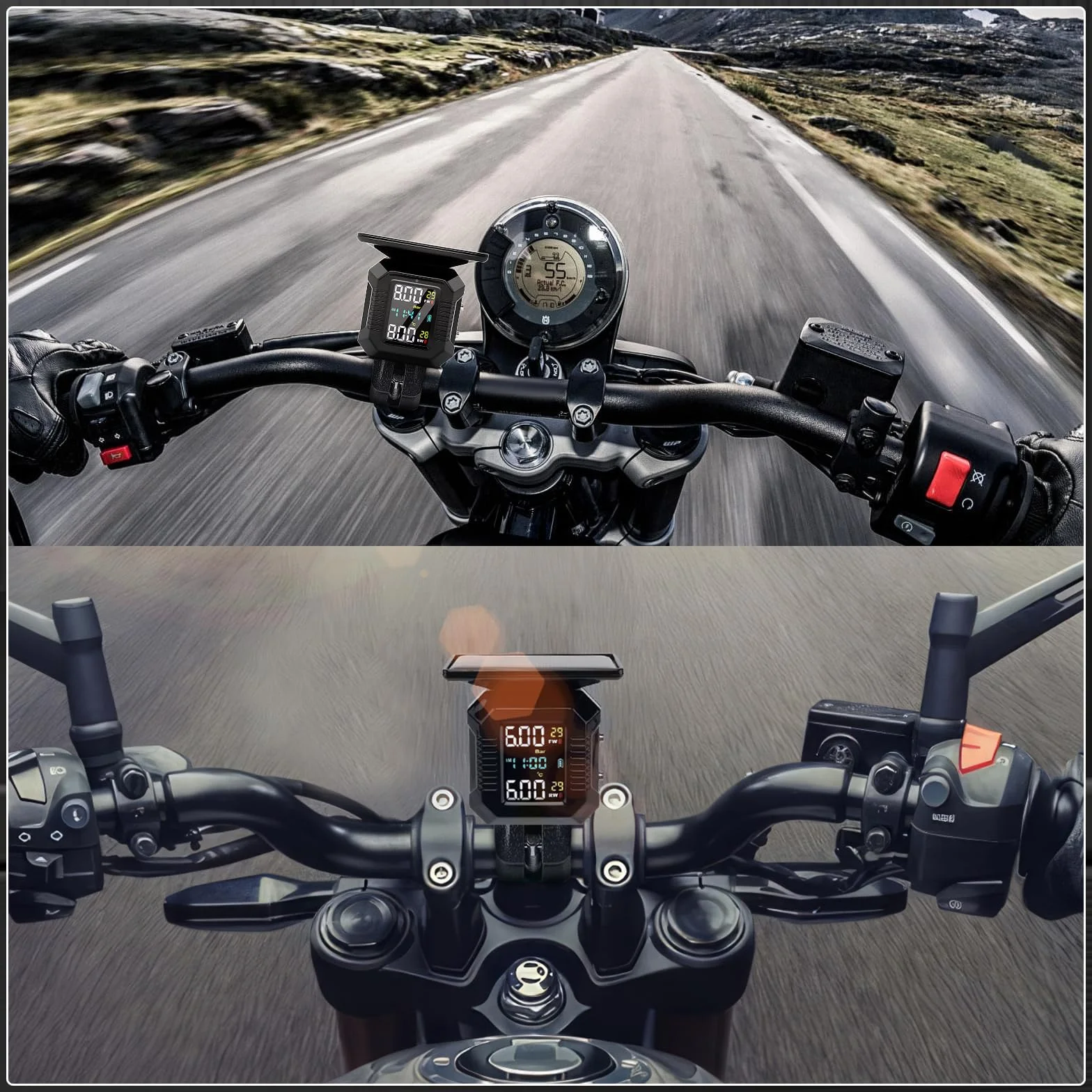 KAOLALI TPMS Moto Wireless Ricarica Solare USB Display LCD 2 Sensori Esterni Impermeabili