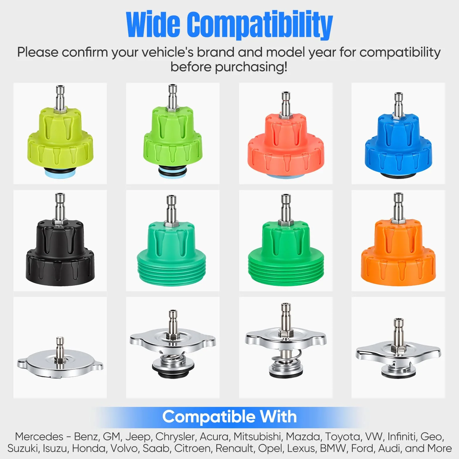 Tester Per Sistema Raffreddamento, 15 PCS Attrezzi Auto Tester 4 Adattatori Metallici 8 Tappi Prova Pompa Liquido Raffreddamento Rilevatore Perdite Serbatoio Dell'acqua Adatto Alla Maggior Parte Auto