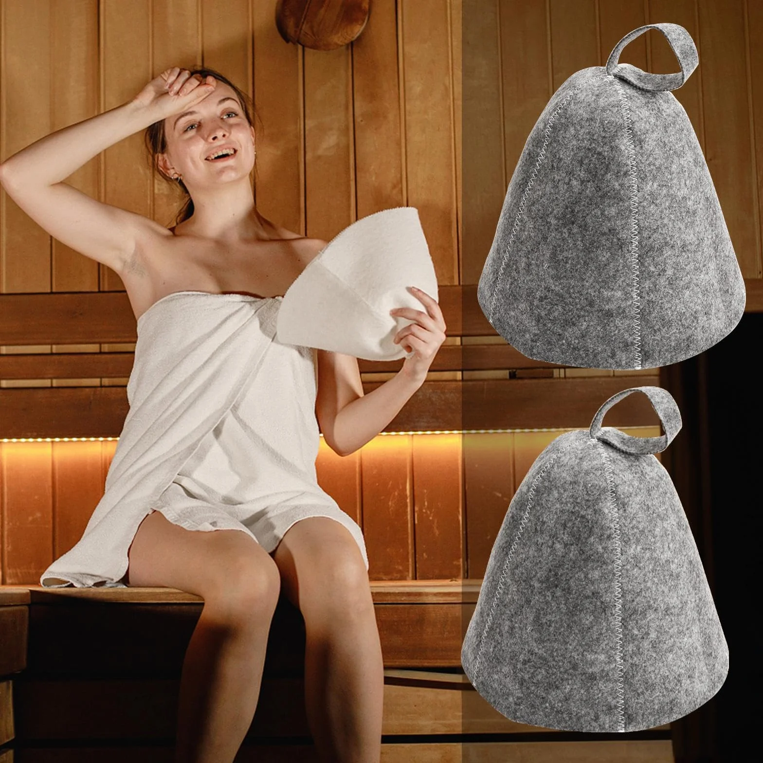 Cappello Sauna in Feltro 2 PCS Anti-Calore per Uomo e Donna Grigio