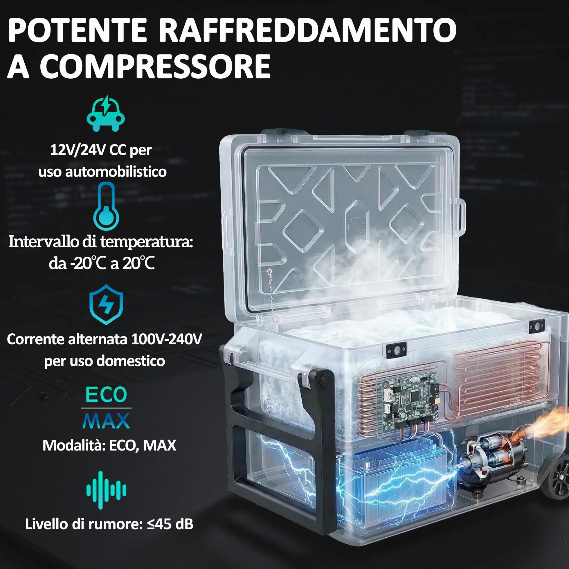 Outsunny Frigorifero Portatile Auto 42.5L Compressore Elettrico Anti-Shock APP Bluetooth 12V/24V/240V -20°C-20°C