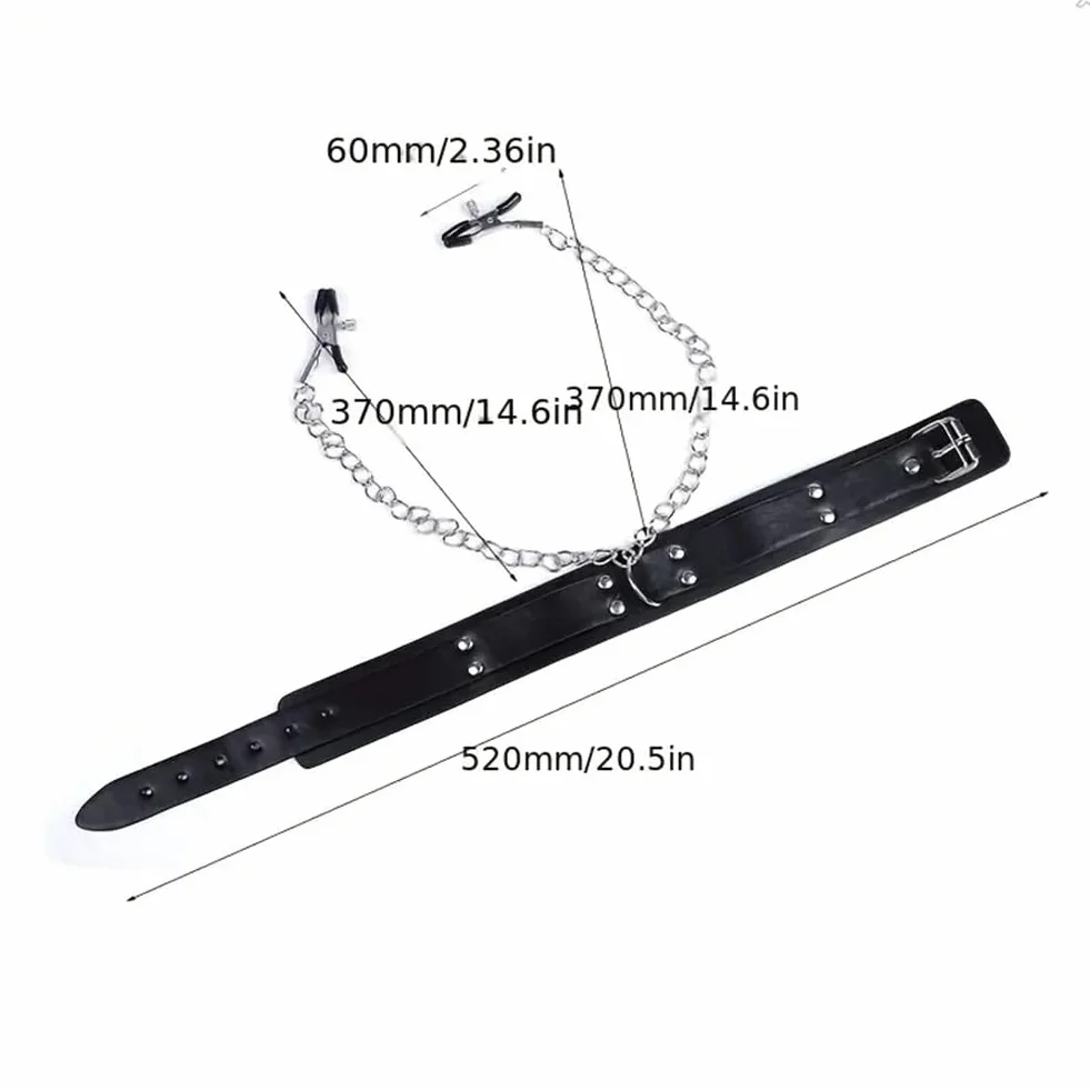 Collare a catena e clip in pelle PU per adulti