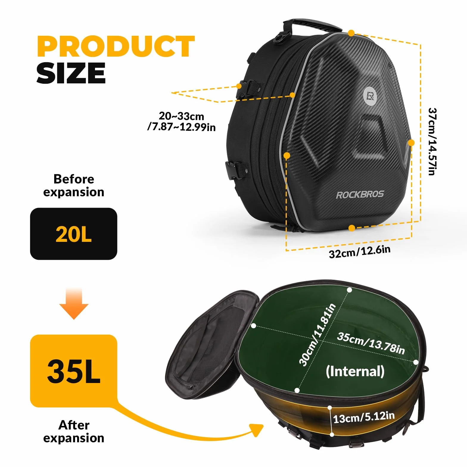 ROCKBROS Borsa Posteriore per Sella Moto Impermeabile Zaino Rigido per Casco Espandibile 20-35L Copertura Antipioggia