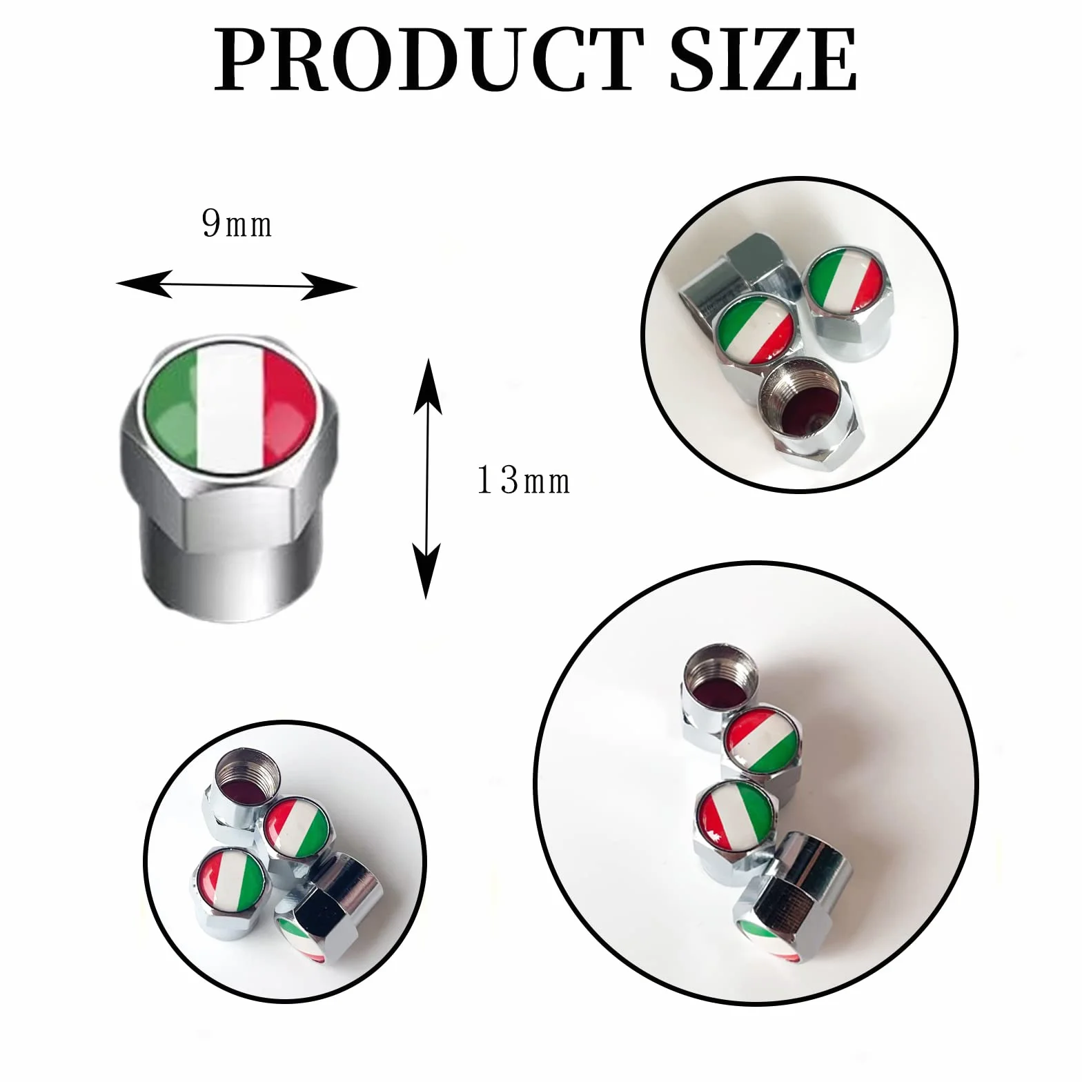 Tappini Gomme Auto Bandiera Italia Tappi Valvole Pneumatici Auto 4 pezzi, Tappi per Valvole Auto in Alluminio Tappi Stelo Valvola Pneumatico Tappi Gomme Auto, Tappino Bici, Tappi per Gomme Auto