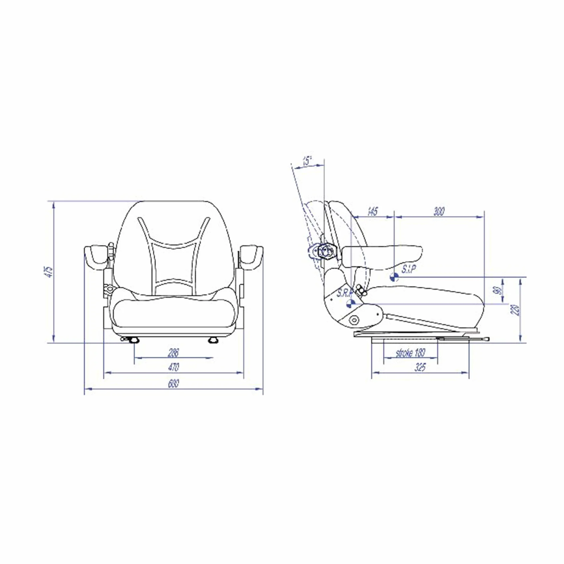 Sedile con Braccioli + Cintura con Arrotolatore per Carrello Elevatore Muletto Escavatore Trattore Cingolato In PVC con Schienale Regolabile Gopart TS29000GP