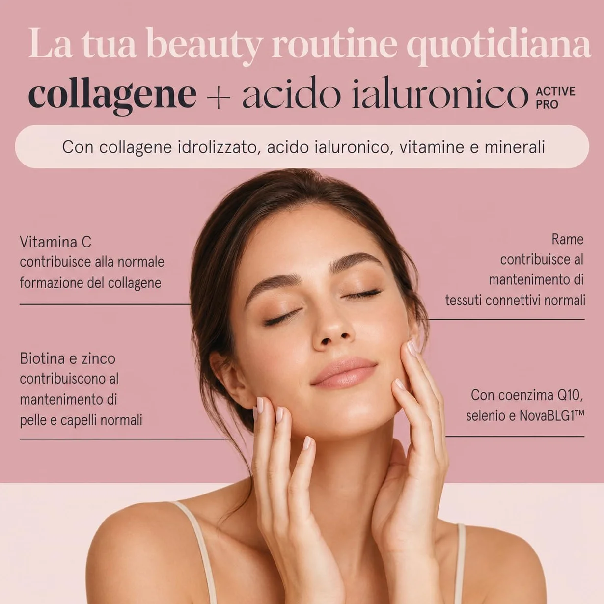 Collagene e Acido Ialuronico con Probiotico Bifidobacterium L. BLG1, Q10, Vitamina C, Zinco e Biotina
