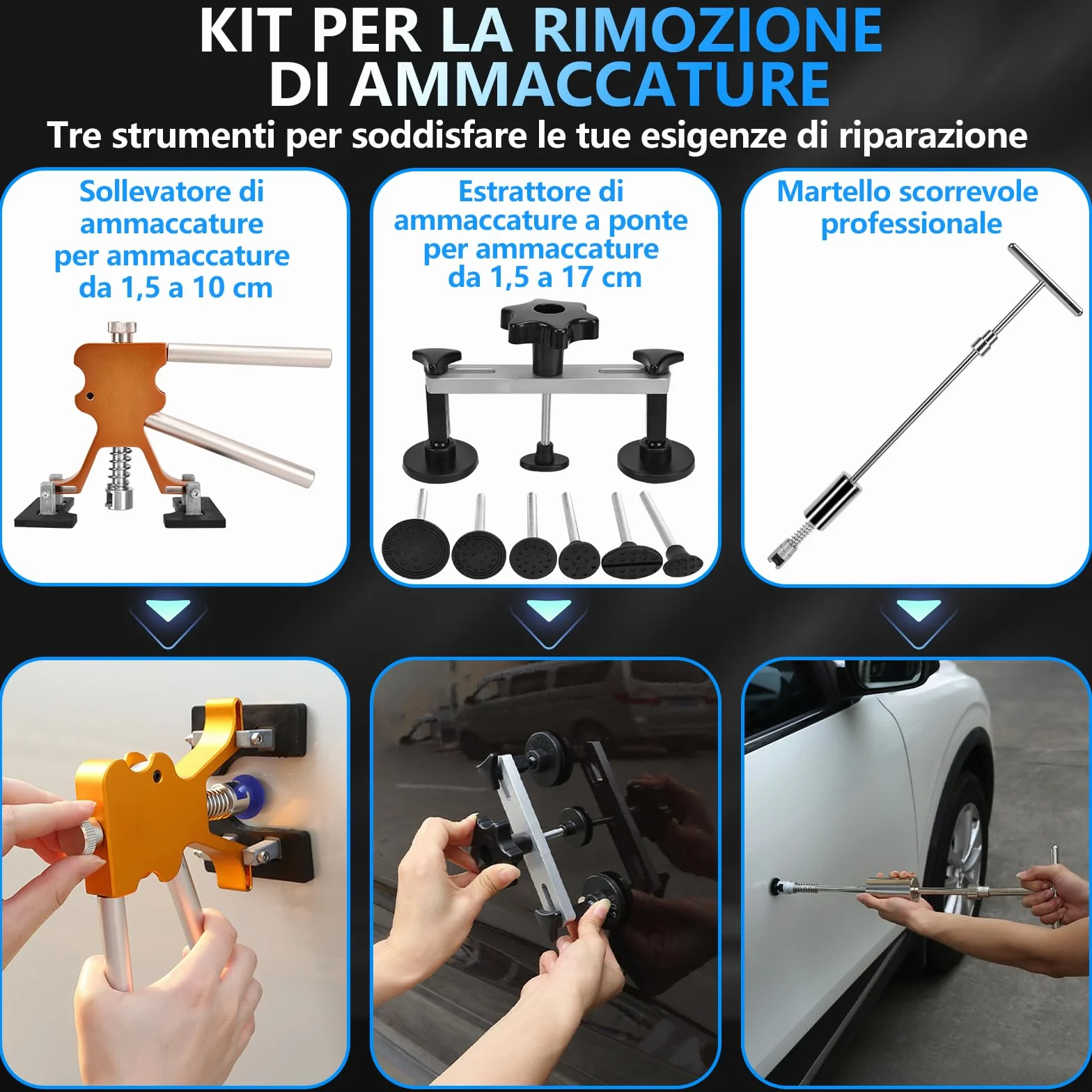 Tirabolli Carrozzeria Kit 119Pcs - Ventosa Auto Ripara Ammaccature Estrattore Senza Vernice Strumento Riparazione Grandine