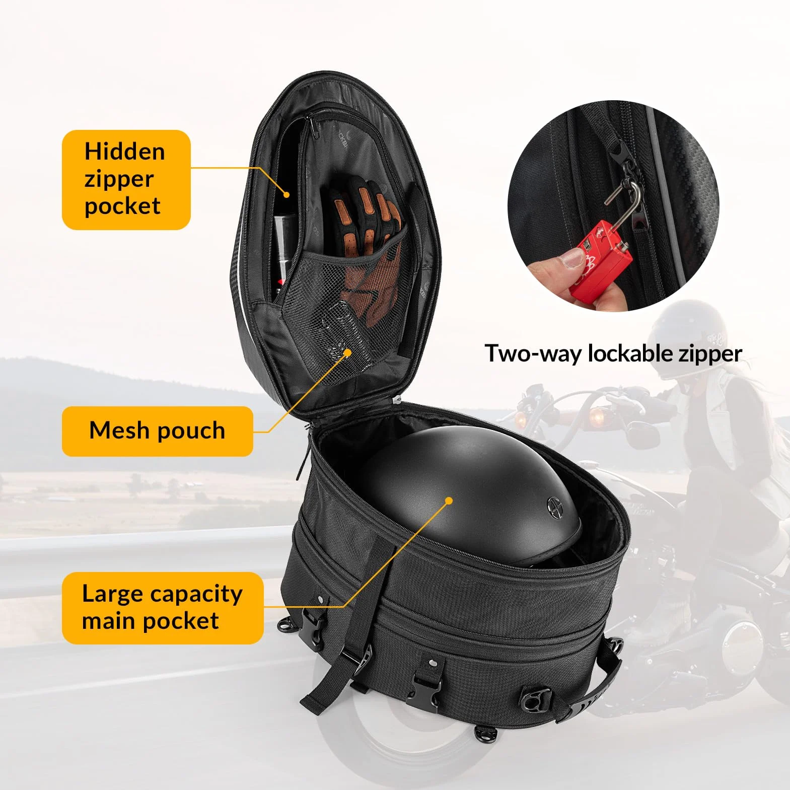ROCKBROS Borsa Posteriore per Sella Moto Impermeabile Zaino Rigido per Casco Espandibile 20-35L Copertura Antipioggia