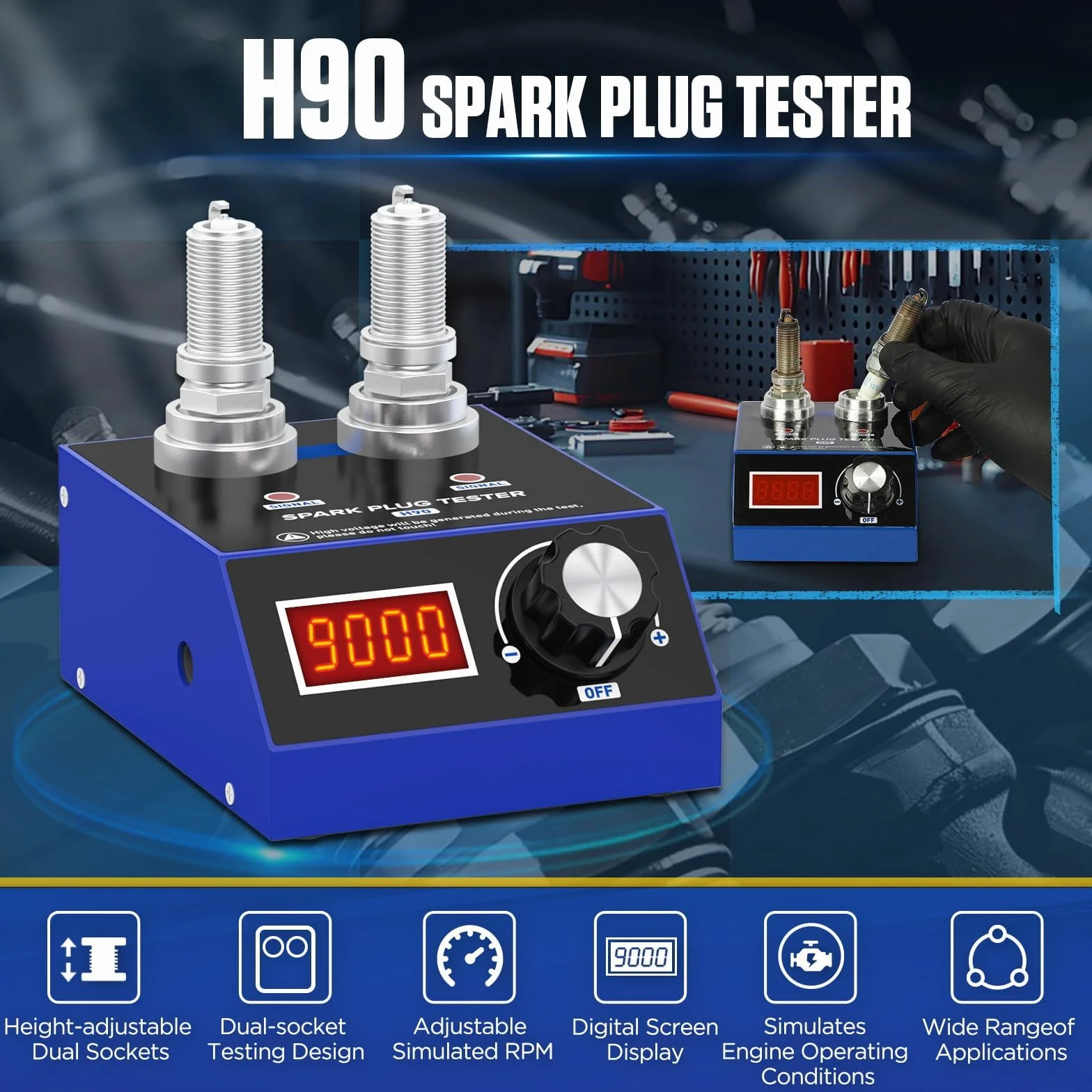 PLAYOCCAR Tester per candele 110V/220V 500~9000RPM 12V/24V con display