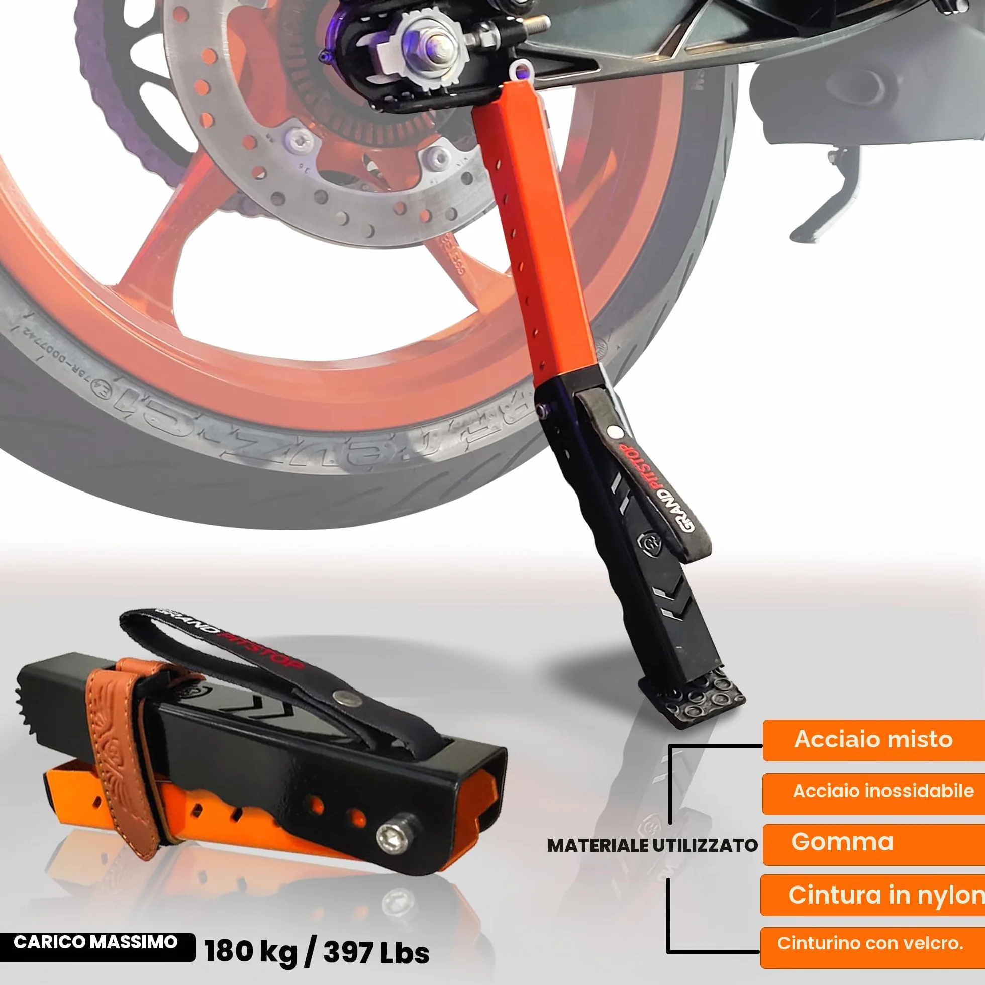 GRAND PITSTOP Motorcycle Maintenance Stand, Portable & Compact Lift Stand Moto Jack, Adjustable Height for Chain Cleaning and Lubrication Easy to use