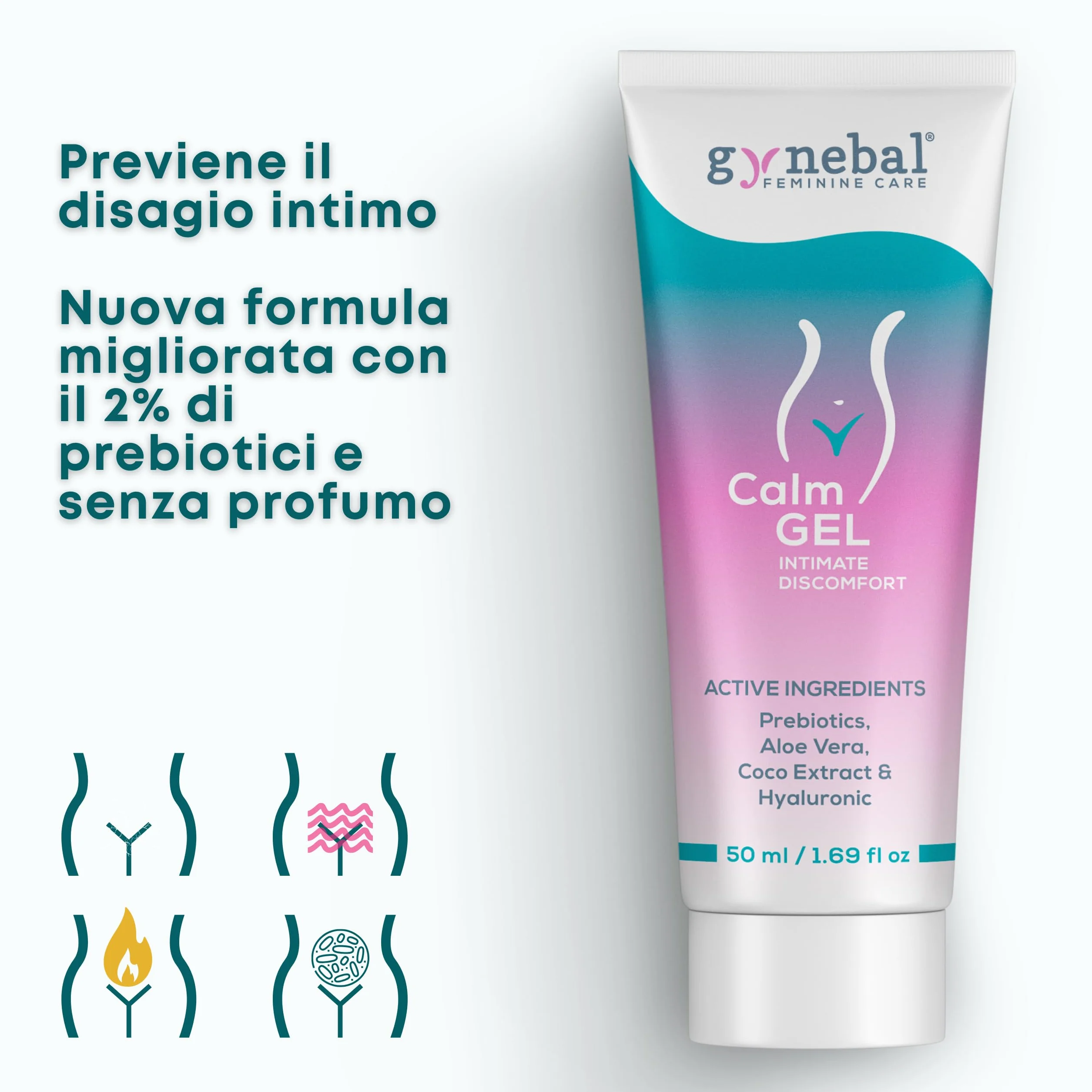 GYNEBAL CALM Gel Intimo con Prebiotici – Gel Idratante per Secchezza Vaginale, Prurito e Disagio – Supporta la Flora Vaginale – 50 ml