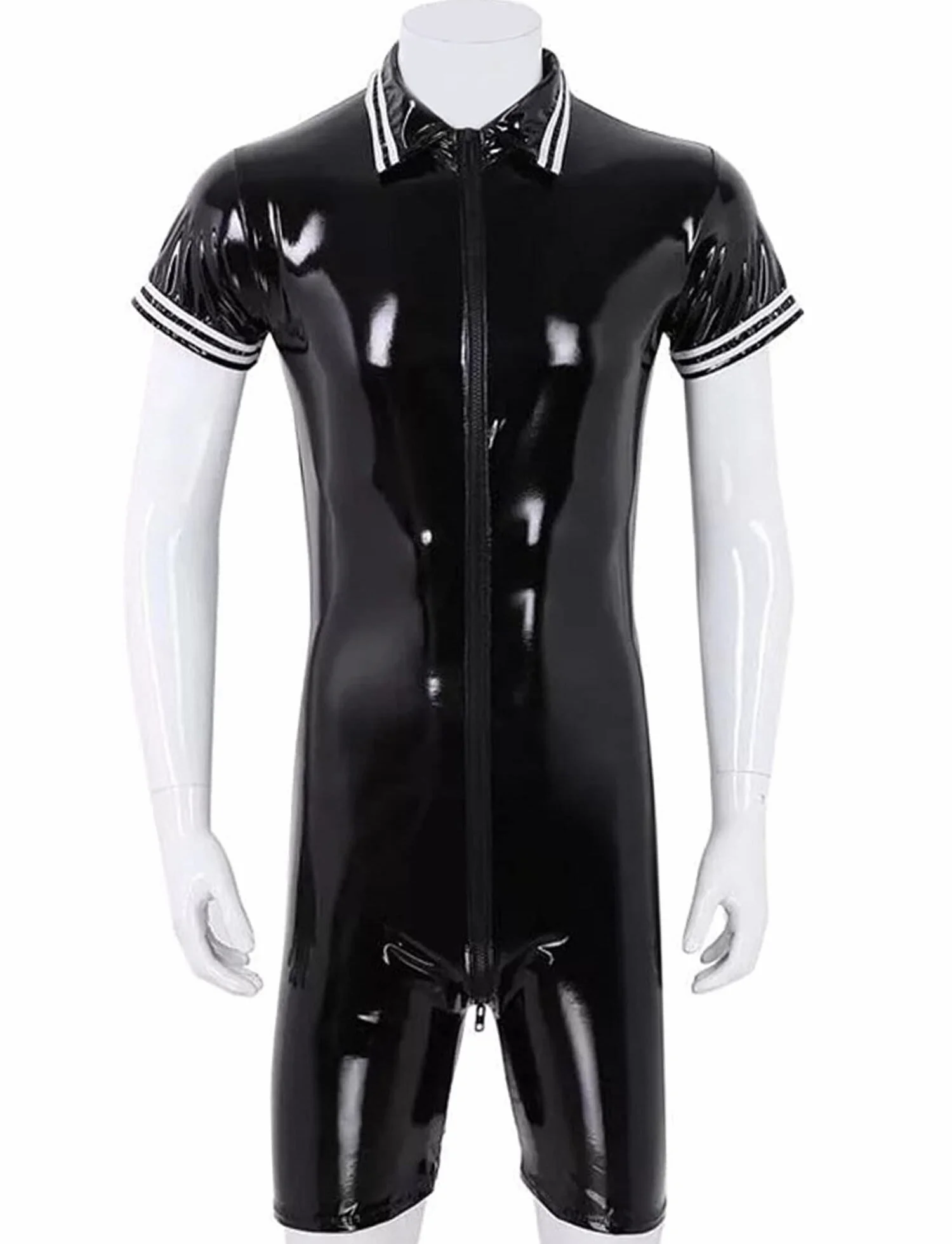 AIEOE Tuta da uomo in pelle laccata PVC chiusura lampo lunga slim fit