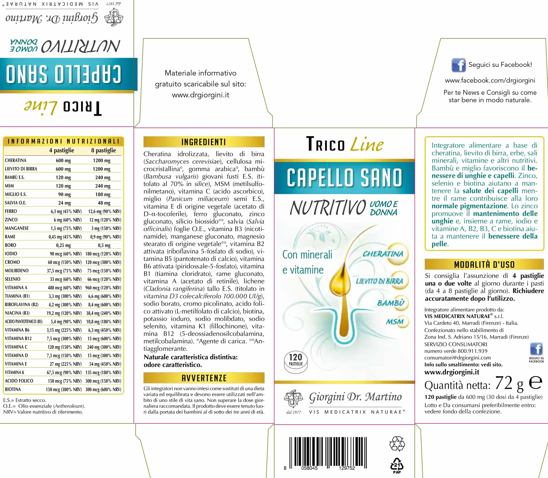 CAPELLO SANO Nutritivo Pastiglie 72 g integratore alimentare cheratina lievito birra erbe sali minerali vitamine