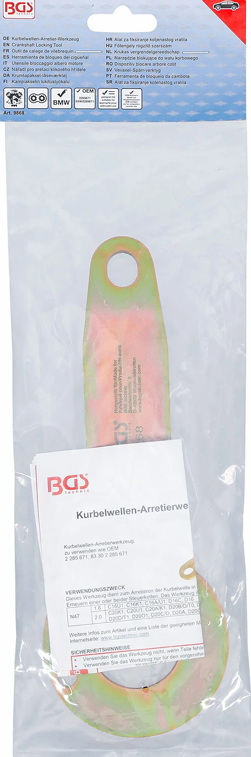 BGS 9868 Utensile bloccaggio albero motore per BMW N47