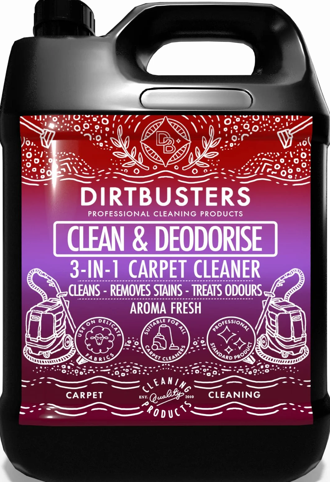 Dirtbusters Clean & Deodorise, prodotto per la pulizia di tappeti e tappezzeria, 3-in-1 concentrato