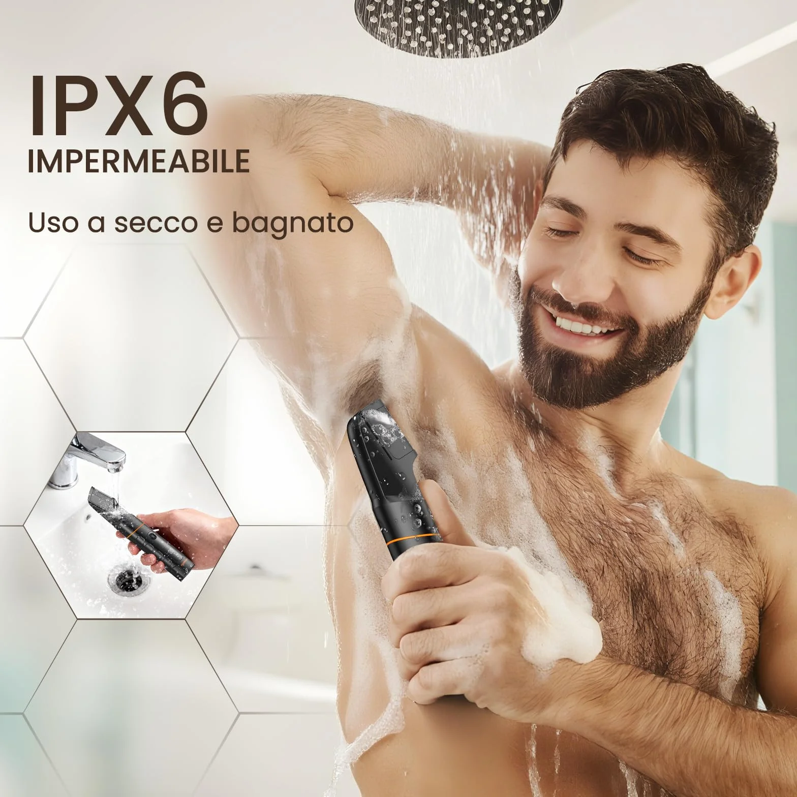 MAXGROOM 5 in 1 Rasoio Elettrico Corpo Uomo Kit, IPX6 Wet&Dry, Autonomia Prolungata