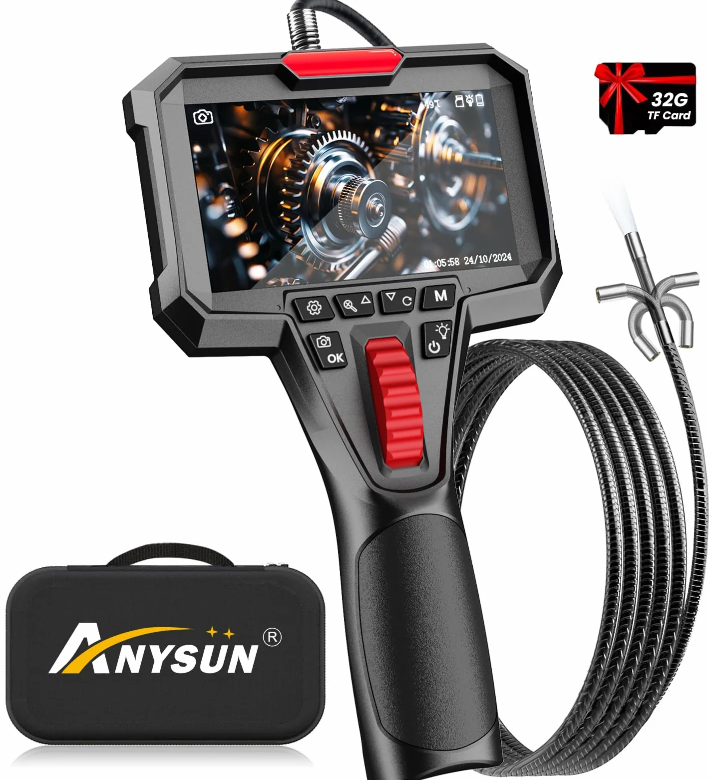 Anysun Telecamera Endoscopica 4,3'' IPS 1080P Videoispezione con DVR, 6,2 mm Rotazione Bidirezionale 360°, 1 m Cavo
