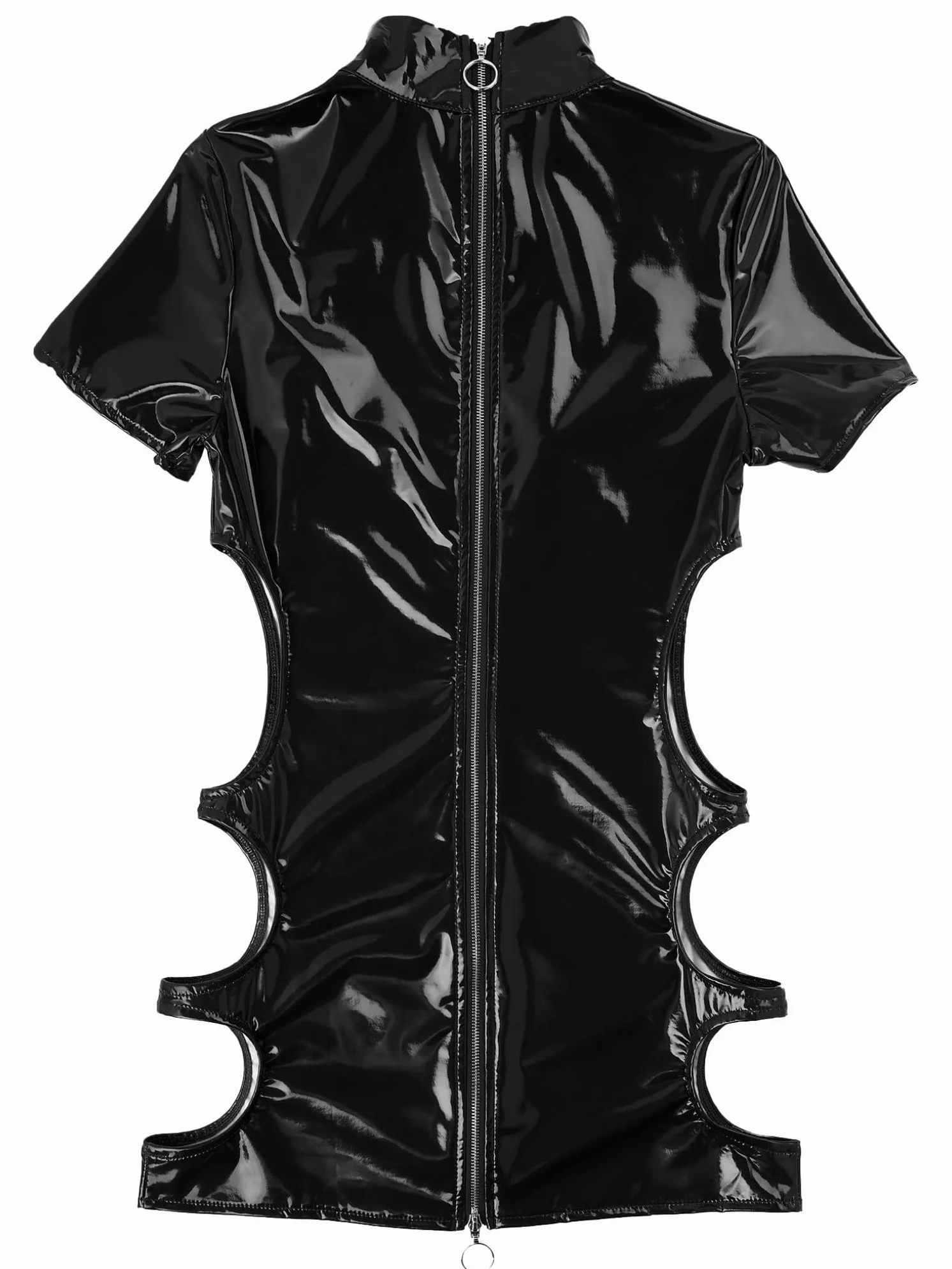 Freebily Abito in Pelle Donna Bodycon Mini Abito Latex Dress Wetlook Nero