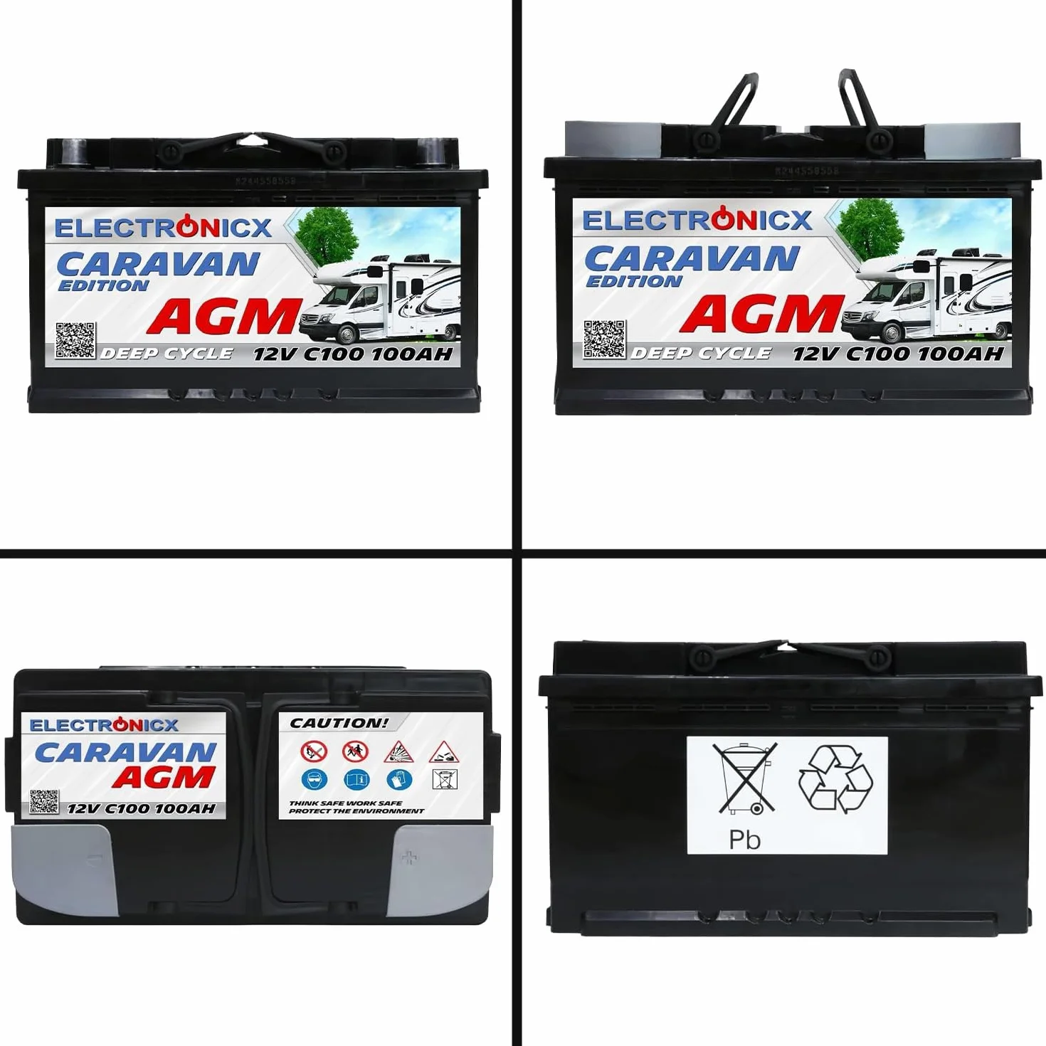 Batteria AGM Caravan 12V 100Ah deep cycle sigillata 278x175x190mm