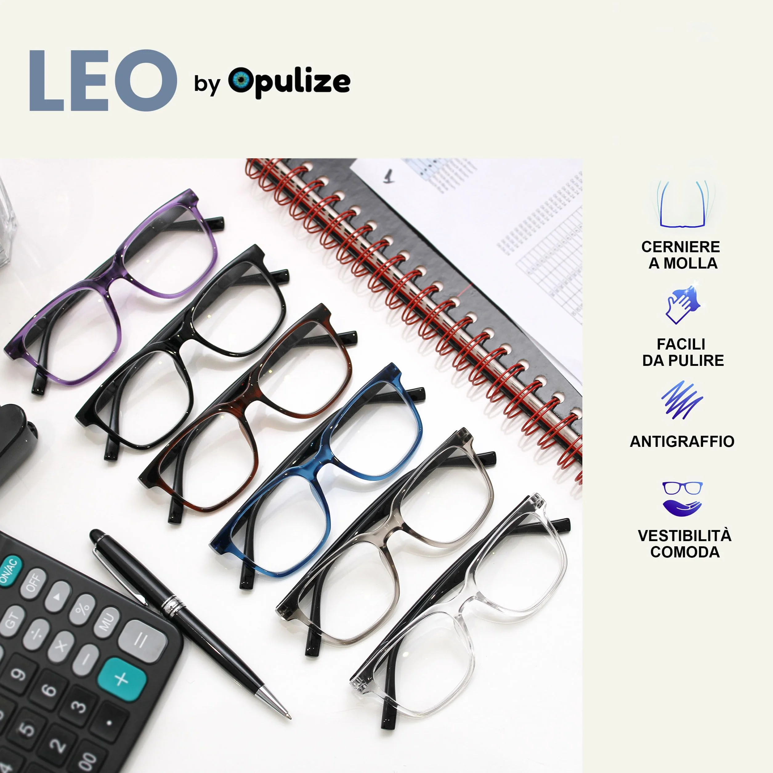 OPULIZE LEO Occhiali da lettura Montatura rettangolare grande Nero +1.50