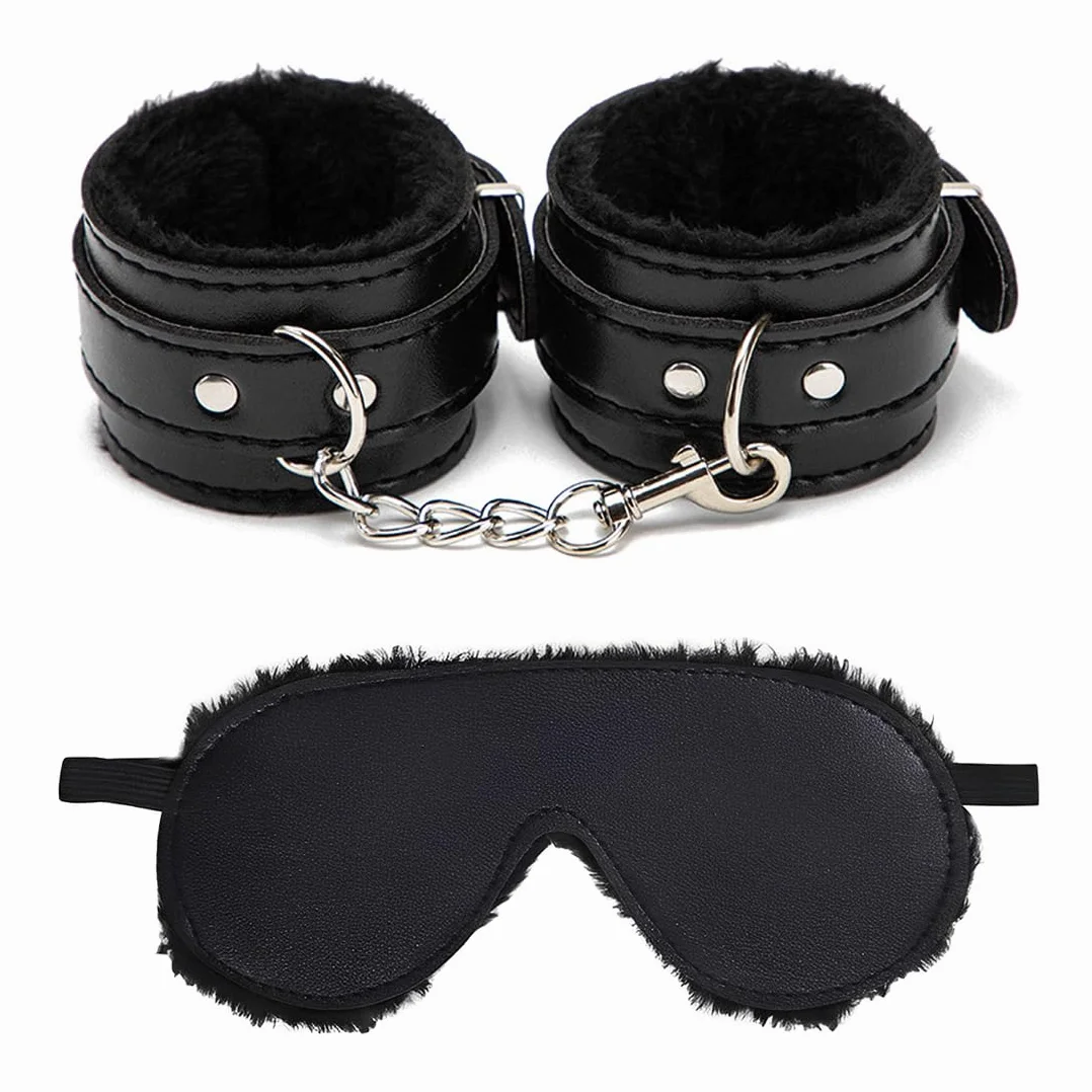 Bondage Set Manette Sexy Maschera Occhi Pelle Giocattoli Erotici per Coppie
