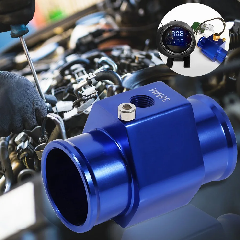 Tubo di Giunzione della Temperatura 'acqua, Adattatore per Tubo del Radiatore con Indicatore di Temperatura del Tubo di Giunzione della Temperatura 'acqua Blu 36 Mm