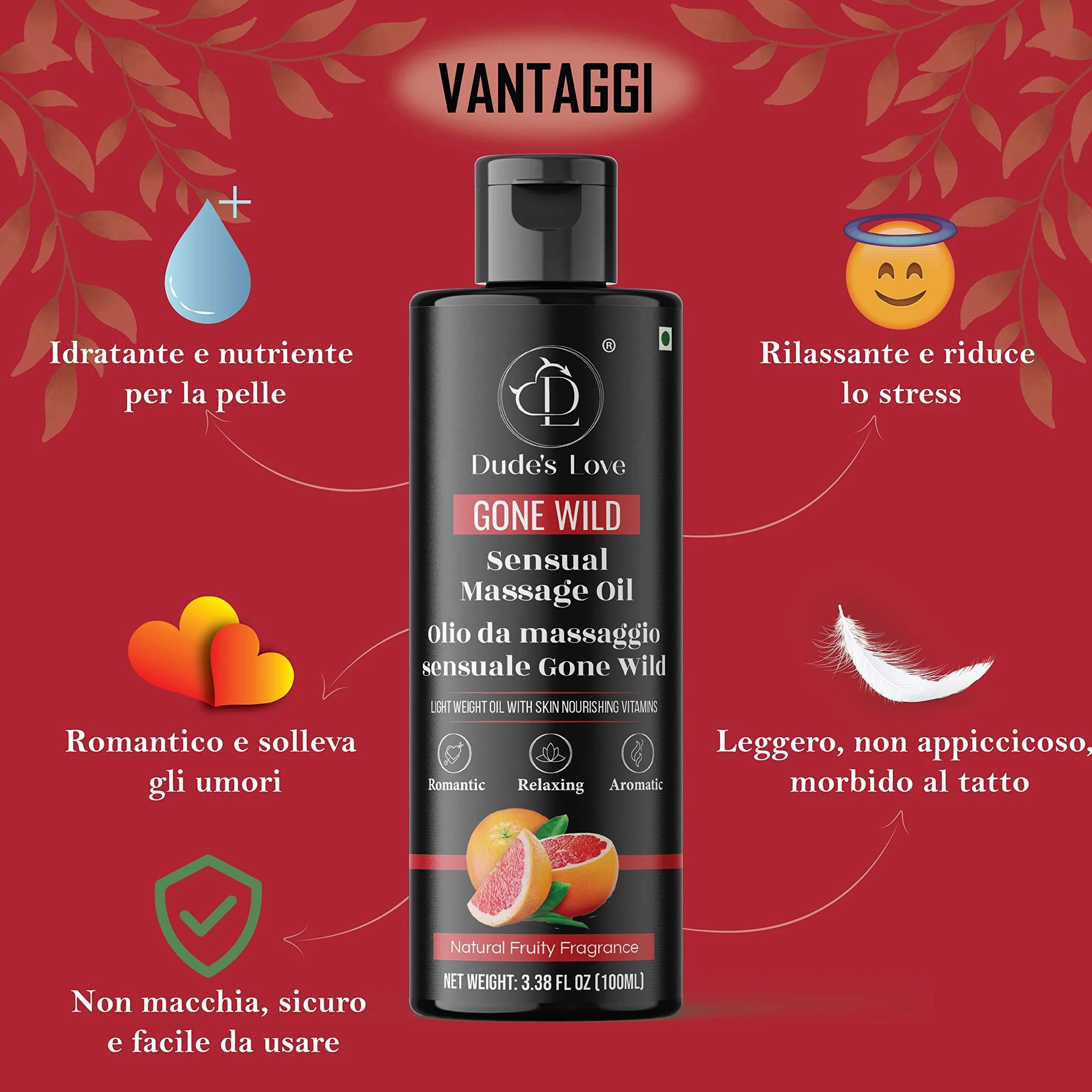 Olio da massaggio sensuale fruttato 100 ML - Miscela commestibile per intimità e stimolazione