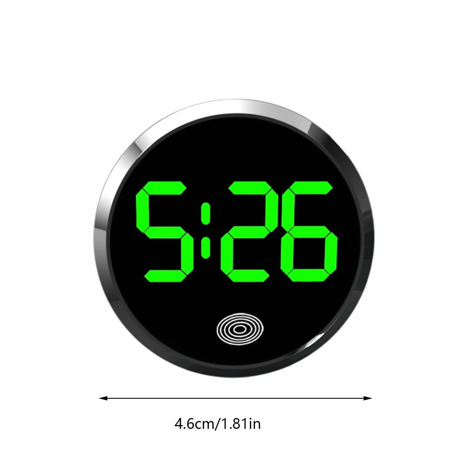 Minuscolo Orologio Digitale Adesivo per Cruscotto, Minuscolo Orologio Digitale Rotondo a Controllo Touch con Luce Verde e Adesivo Posteriore, per Frigorifero e Cruscotto di Veicoli