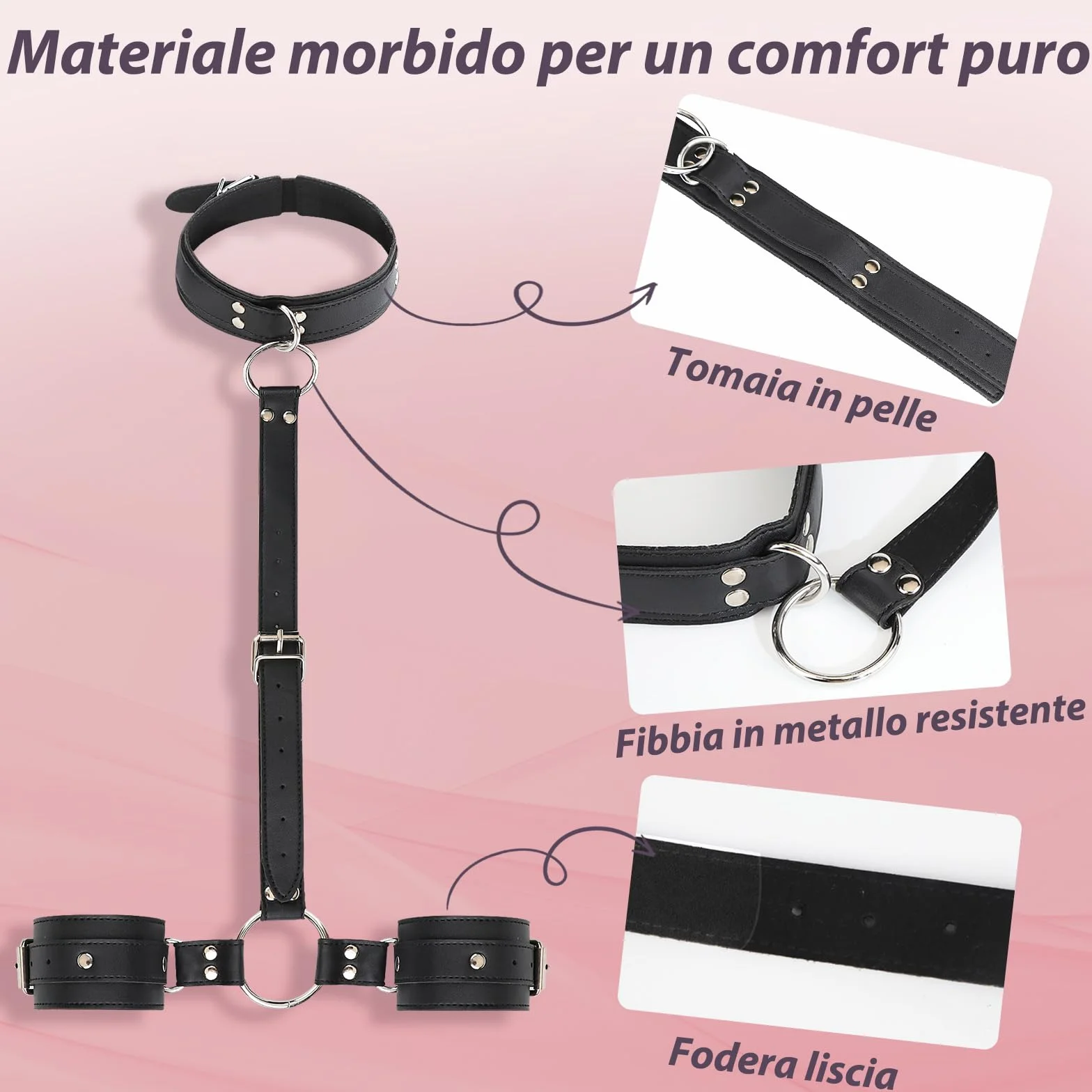 Giochi Erotici Coppie BDSM Bondage Set per Donna Uomo con Manette e Collari Regolabili Nere
