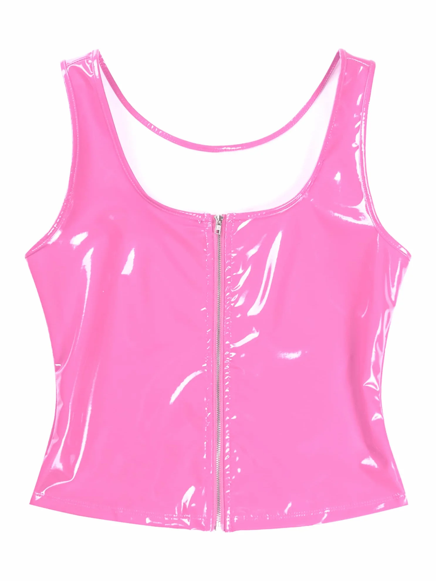 FEESHOW Lucido Pelle Laccata Canotta con Cerniera Senza Maniche Giacca Gilet Party Clubwear Top