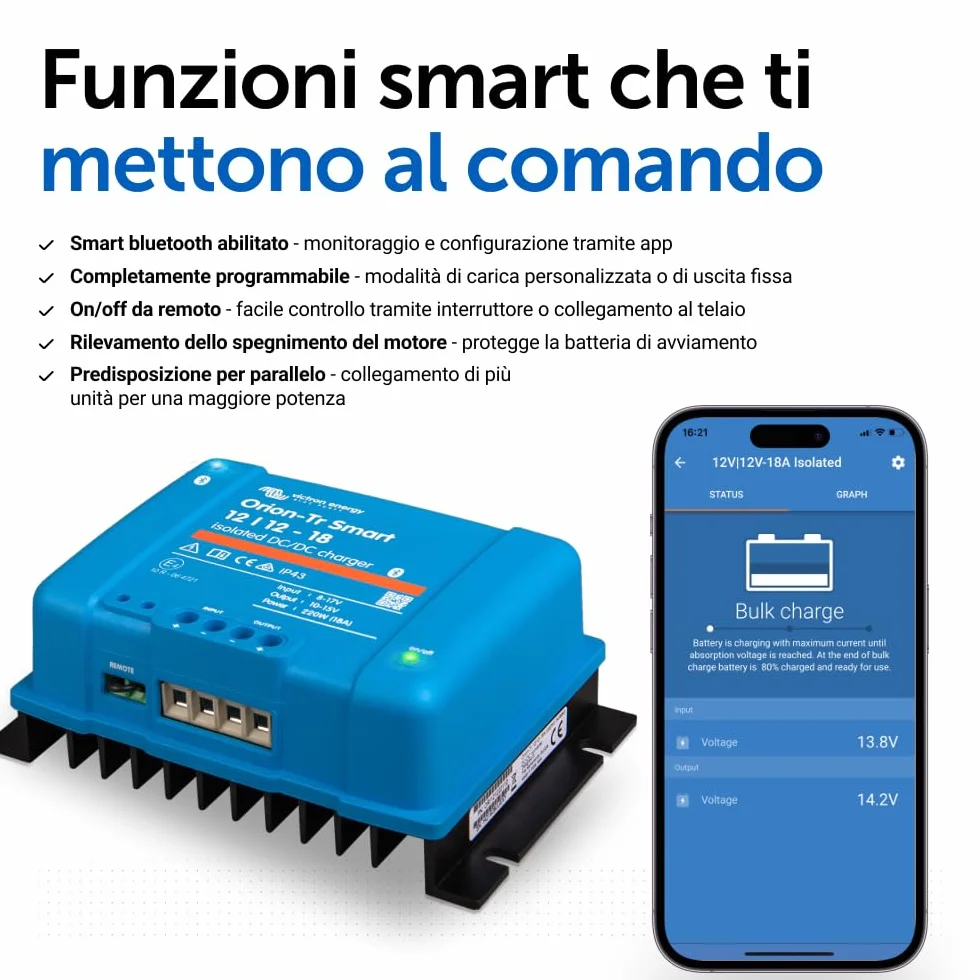 Victron Energy Orion-TR Smart 12/12-Volt 18A 220W DC-DC Caricatore Isolato Bluetooth