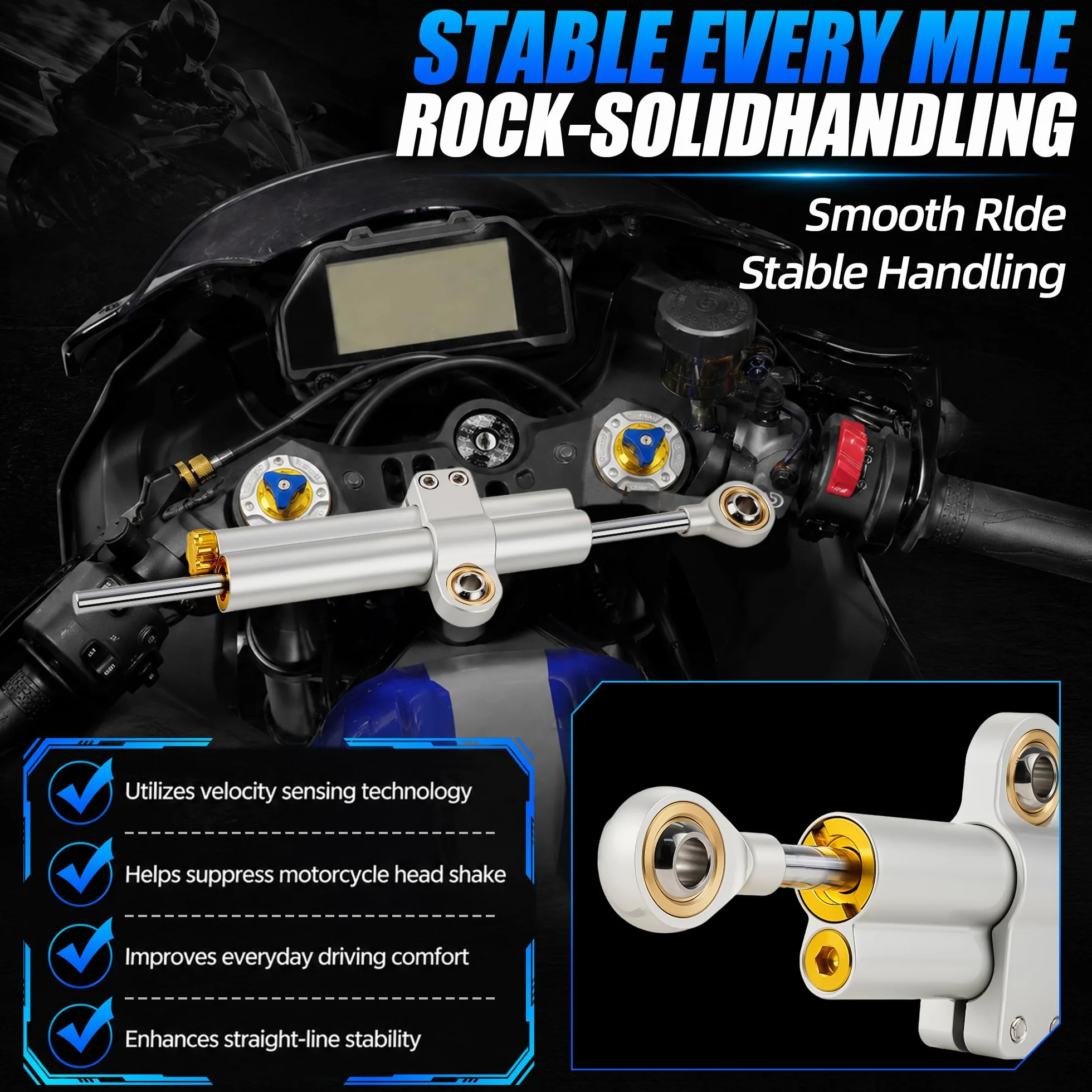 Stabilizzatore ammortizzatore di sterzo per moto Stabilizzatori regolabili universali per moto per scooter ADV Dirt Bike (Grigio Titanio, A)