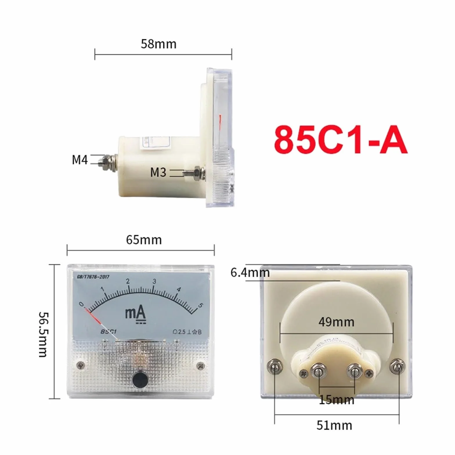 amperometro Amperometro analogico 85C1-A Misuratore di Corrente Continua Misuratore di Corrente Pannello(50A)