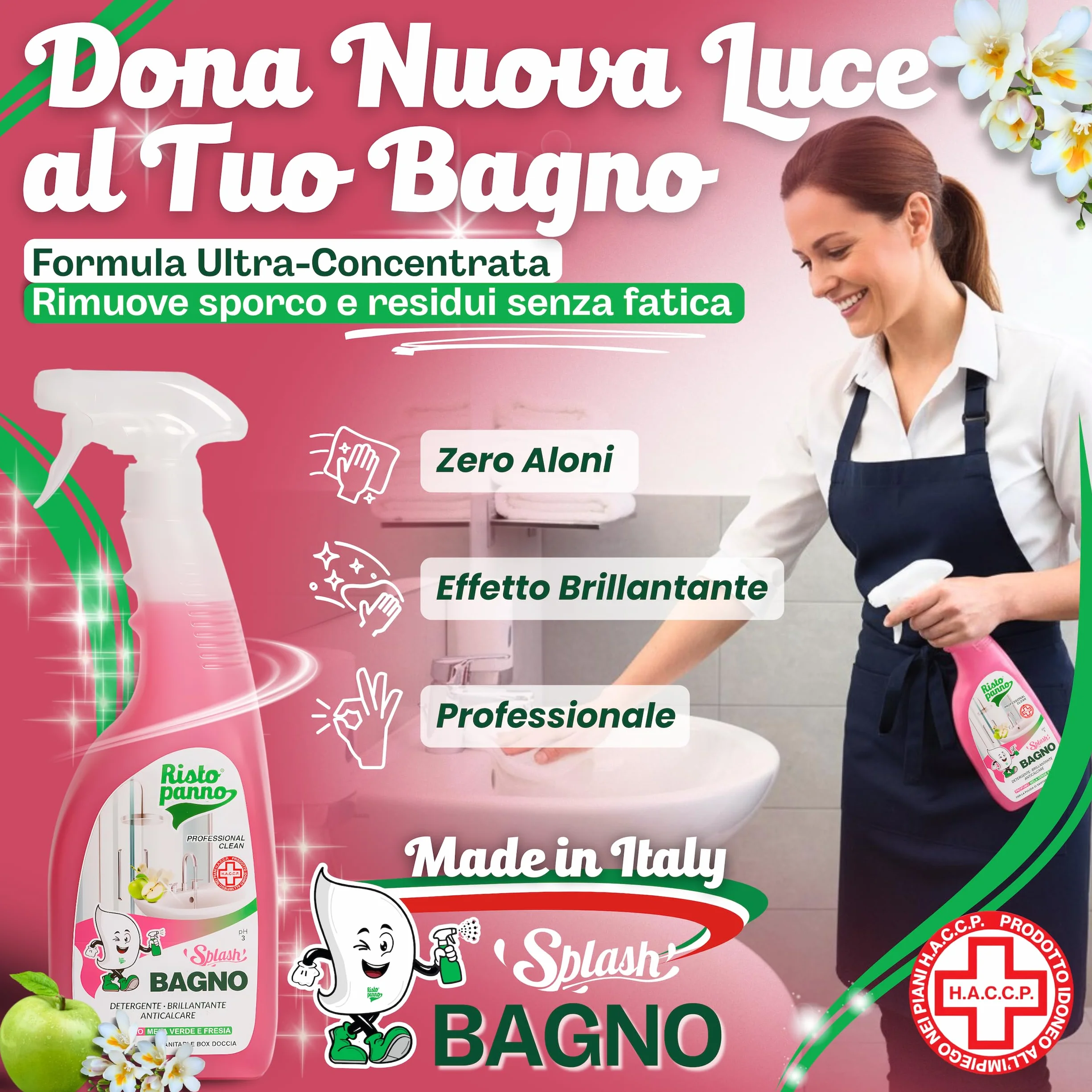 RISTOPANNO Detergente Anticalcare Spray Multiuso Professionale 750ml - Pulizia Doccia Rubinetteria Sanitari