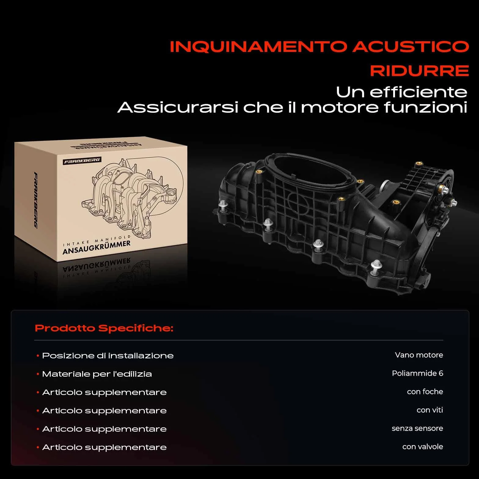 Frankberg Collettore di aspirazione Tubo di aspirazione Compatibile con Classe C W205 CLS C218 Classe E W212 GLClasse A X156 GLC X253 GLE W166 Classe M W166 SLC R172 Replace# 6510905737