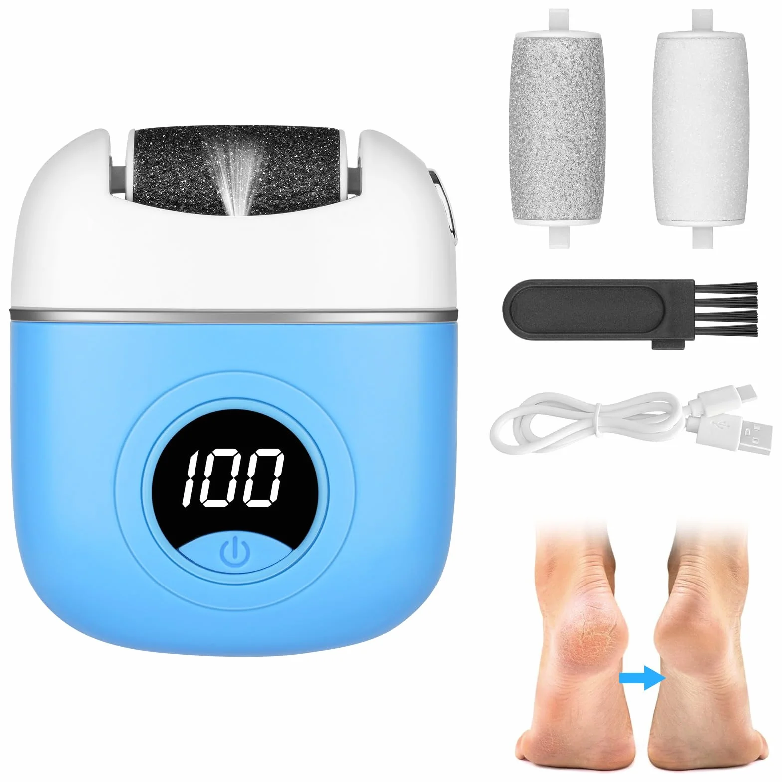 OSDUE Pedicure Elettrico Professionale con 3 Rulli Sostituibili, Rimozione Calli Ricaricabile 2 Velocità